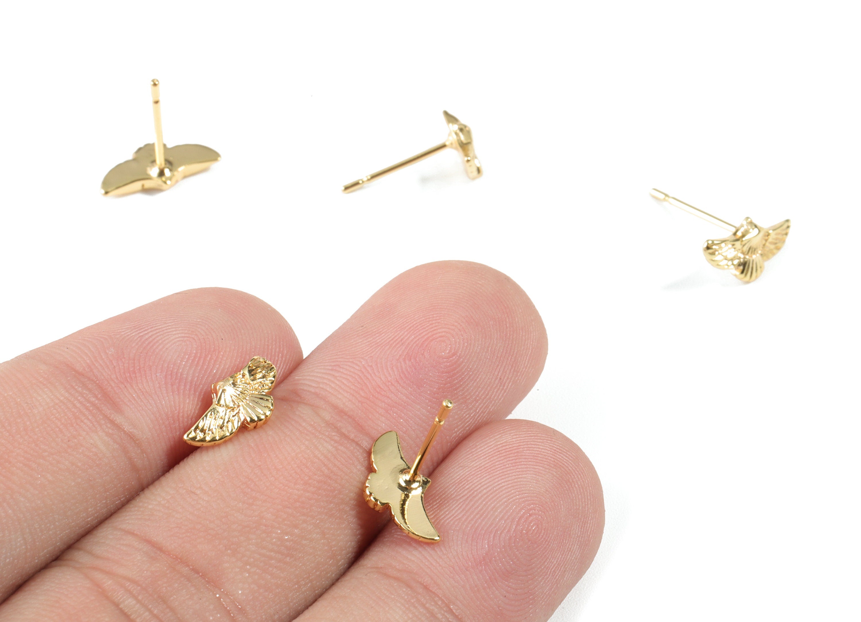 Brass Bird Earring Stud - Gold Bird Earring Post - 18K Real Gold Plated Brass - Jewelry Supplies - 12.31x5.83x1.57mm - RGP2649 - DOMEDBAZAAR