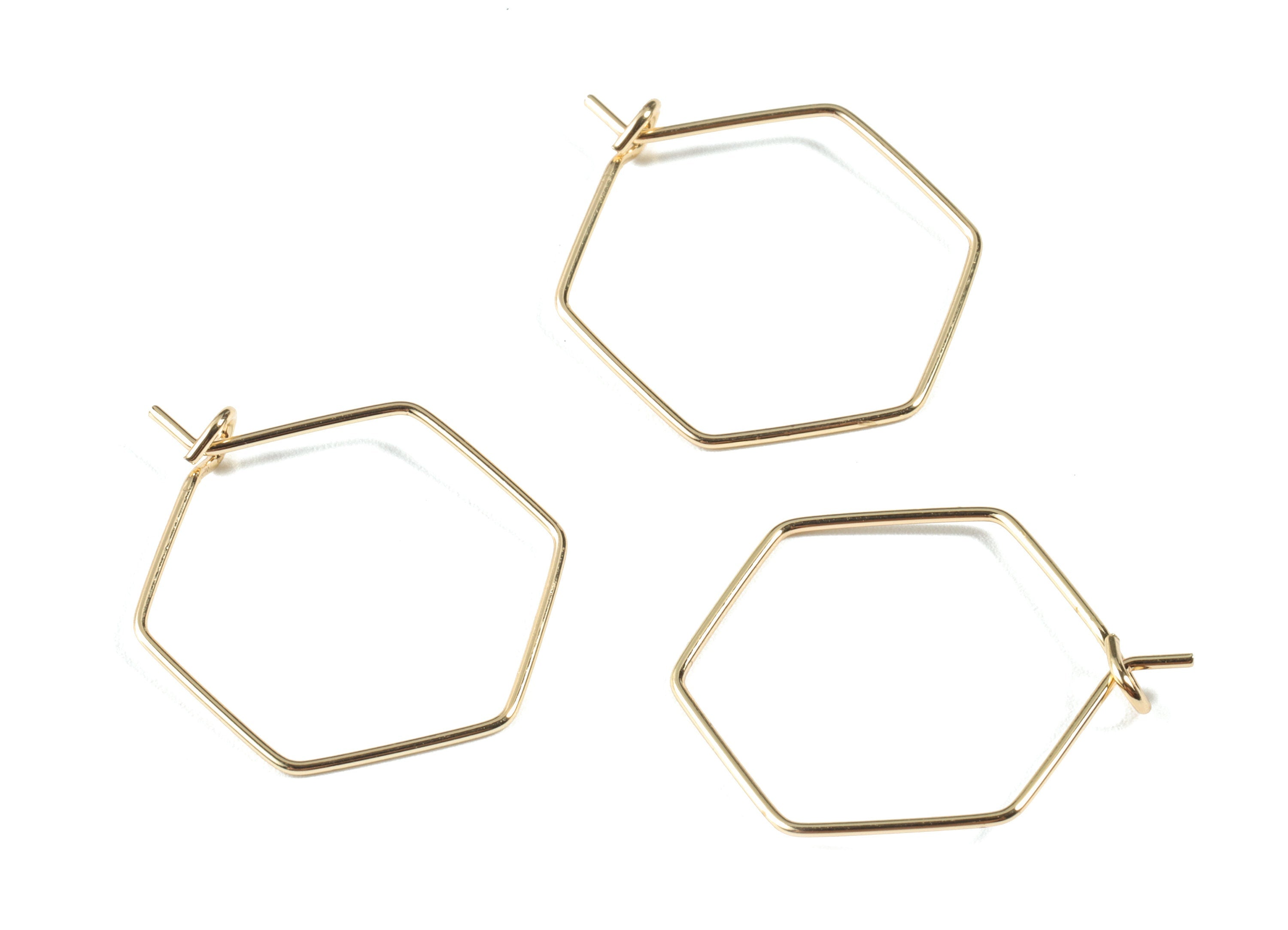 Brass Hexagon Earring Hoops - Brass Hexagon Earring Ear Wire - 18K Real Gold Plated Brass - Jewelry Supplies - 25.48x20.08x3.53mm - RGP2648 - DOMEDBAZAAR