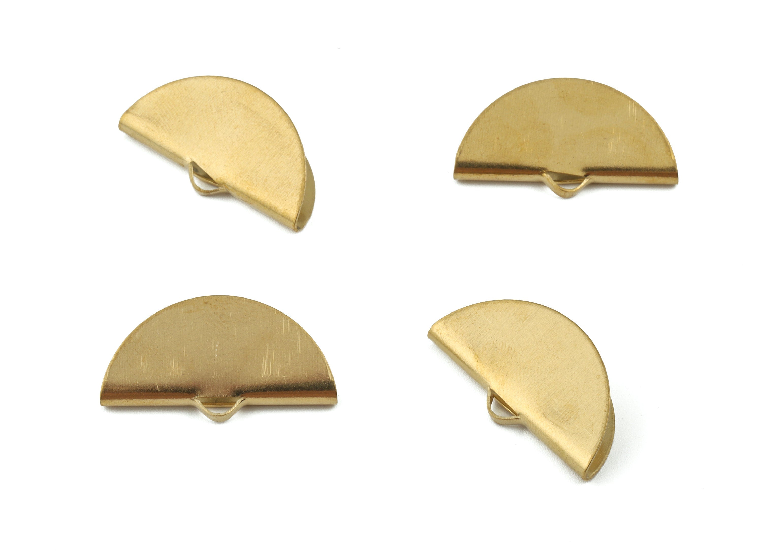 Brass Ribbon Crimps Fasteners Clip - Half Moon Brass Metal Claw - Flat Clasp Tassel End Capass - 25.14x13.49x6.91mm - PP3550 - DOMEDBAZAAR