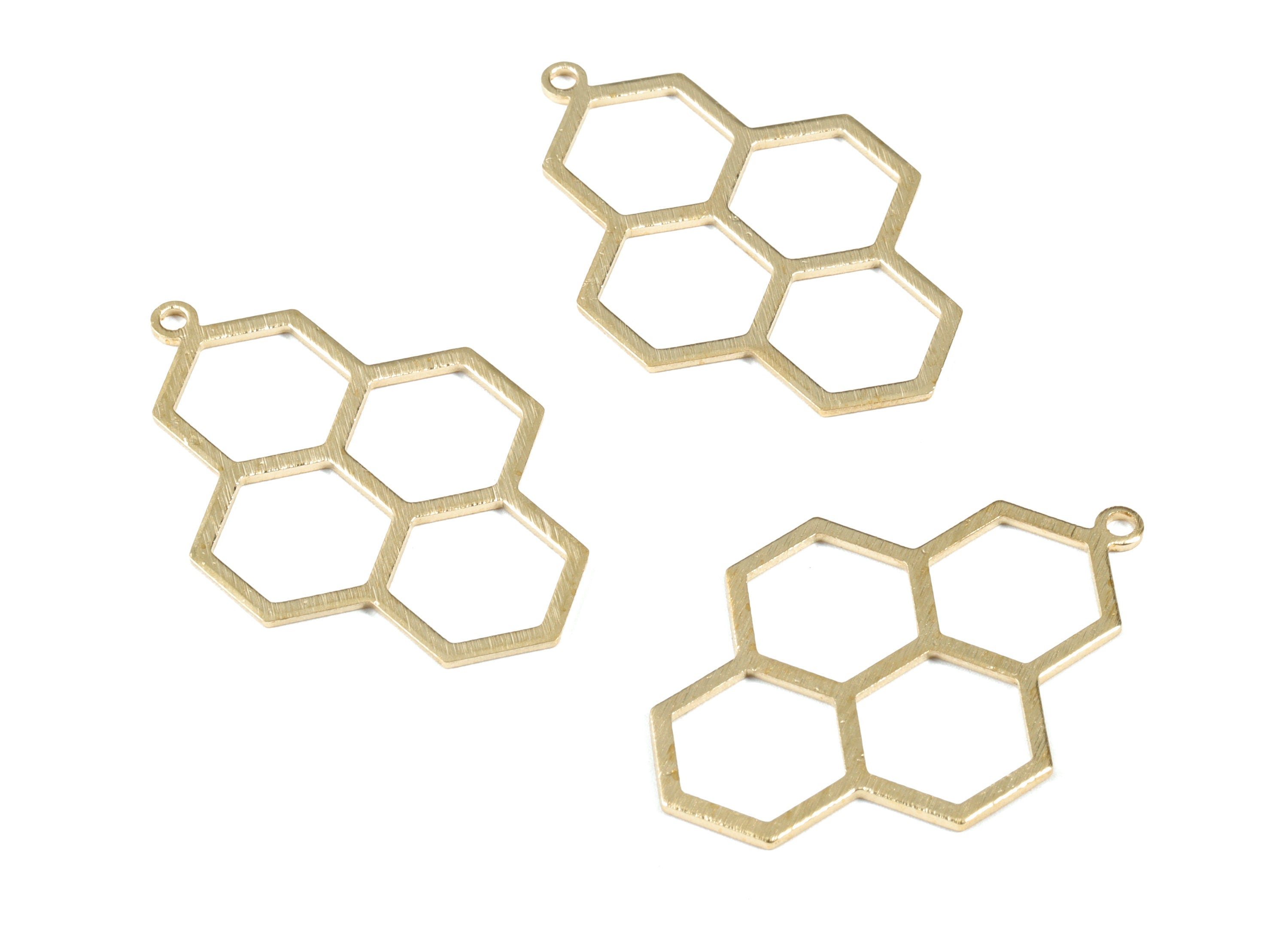 Brass Textured Honeycomb Earring Charms - Raw Brass Honeycomb Pendant - Earring Findings - Jewelry Supplies - 41.69x27.03x1.01mm - PP3556 - DOMEDBAZAAR
