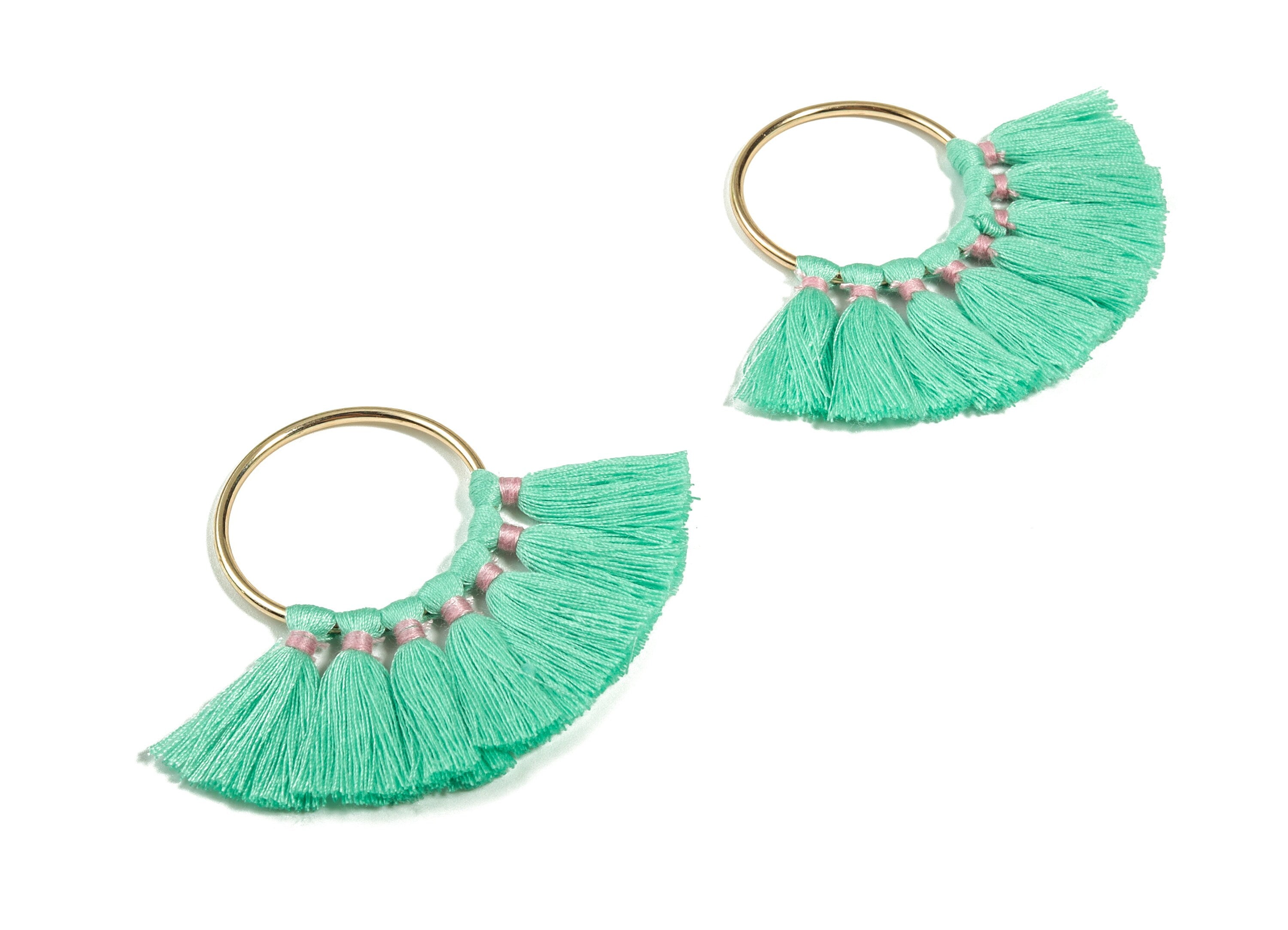 Fan Tassel Earring Charms With Ring - Tassel Earring Pendant - Fan Ring Earrings - Earring Accessories - 55.63x35.45x3.17mm - TS1150S - DOMEDBAZAAR