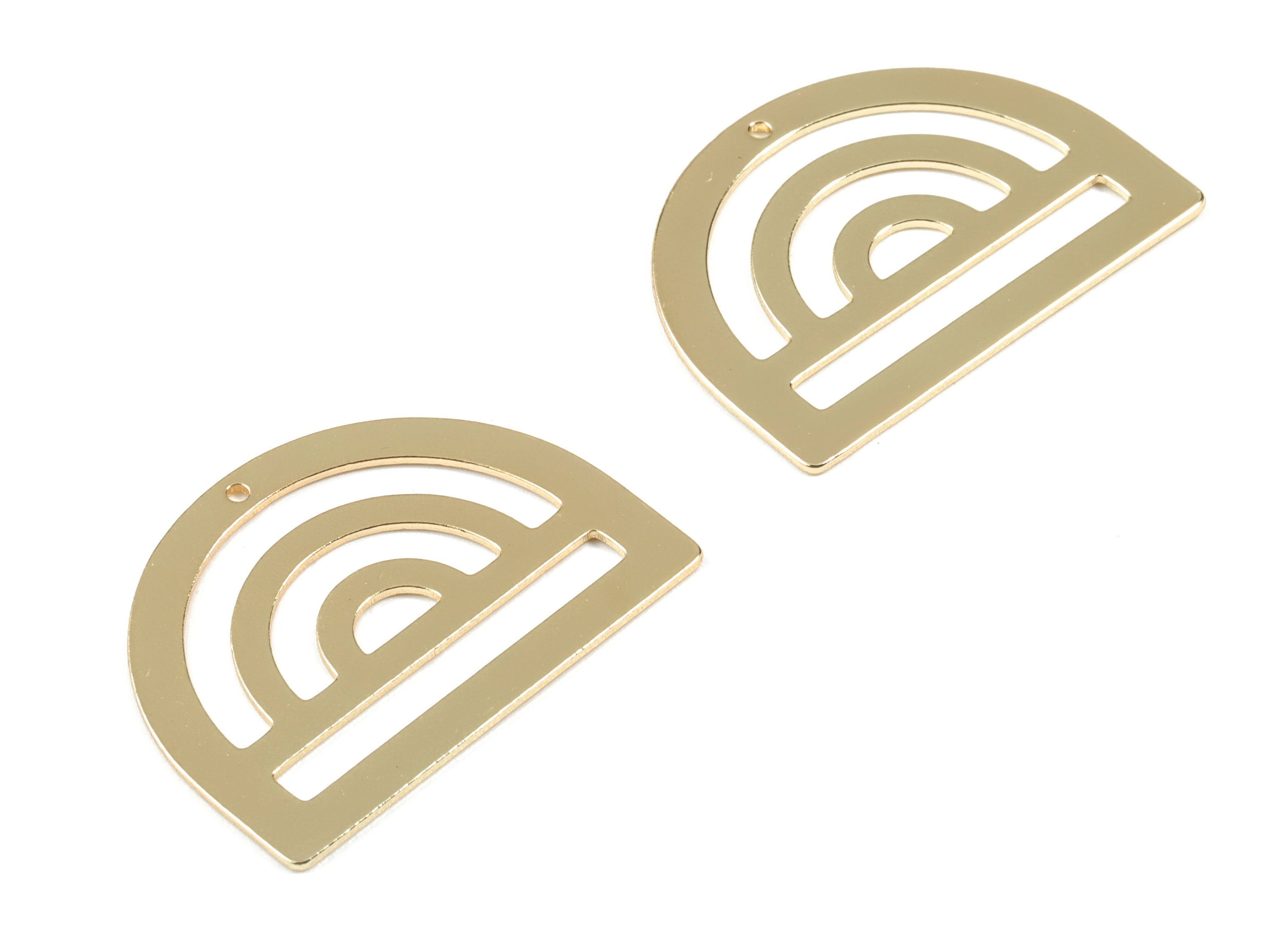 Brass Half Moon Earring Charm - Semi Circle Geometric Pendant - KC Gold Tone Plated Brass - Jewellery Supplies - 35x26x0.8mm - PPM1925KCG - DOMEDBAZAAR