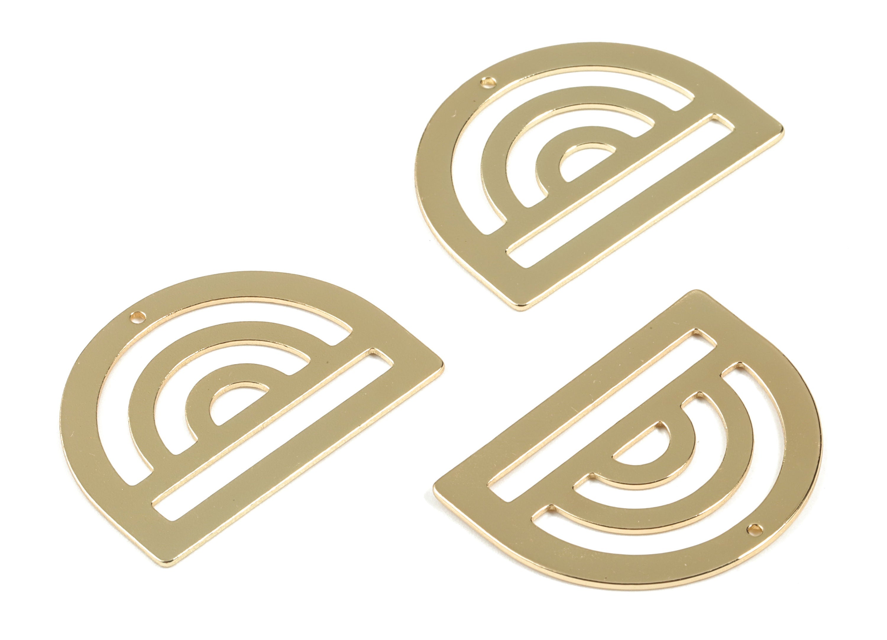 Brass Half Moon Earring Charm - Semi Circle Geometric Pendant - KC Gold Tone Plated Brass - Jewellery Supplies - 35x26x0.8mm - PPM1925KCG - DOMEDBAZAAR