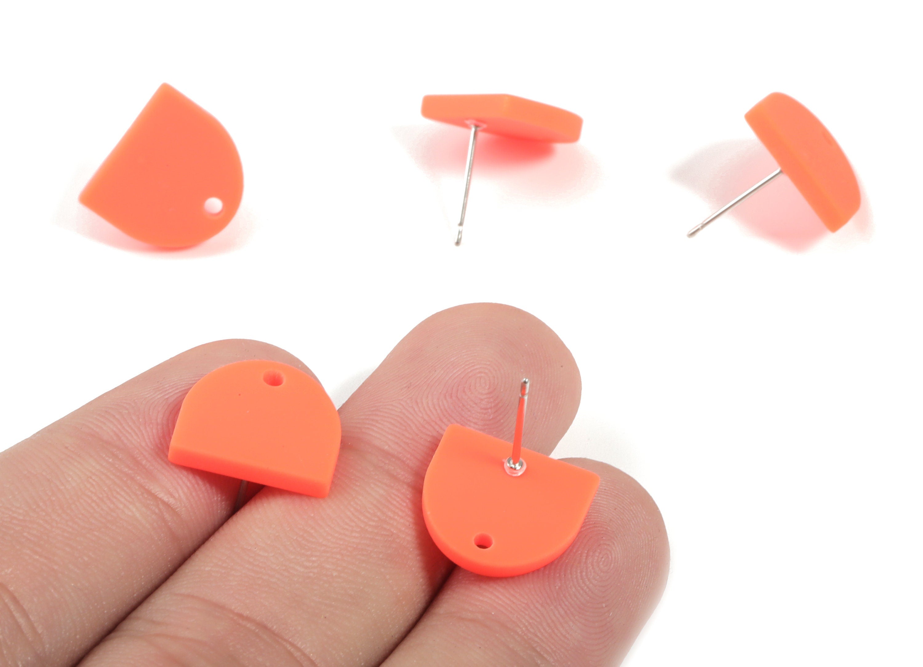 Acrylic Mini D Earring Stud - Matte Semi Circle Earring Post - Jewelry Supplies - Color Code:A466 - 13.73x12.7x2.3mm - AC1889B - DOMEDBAZAAR