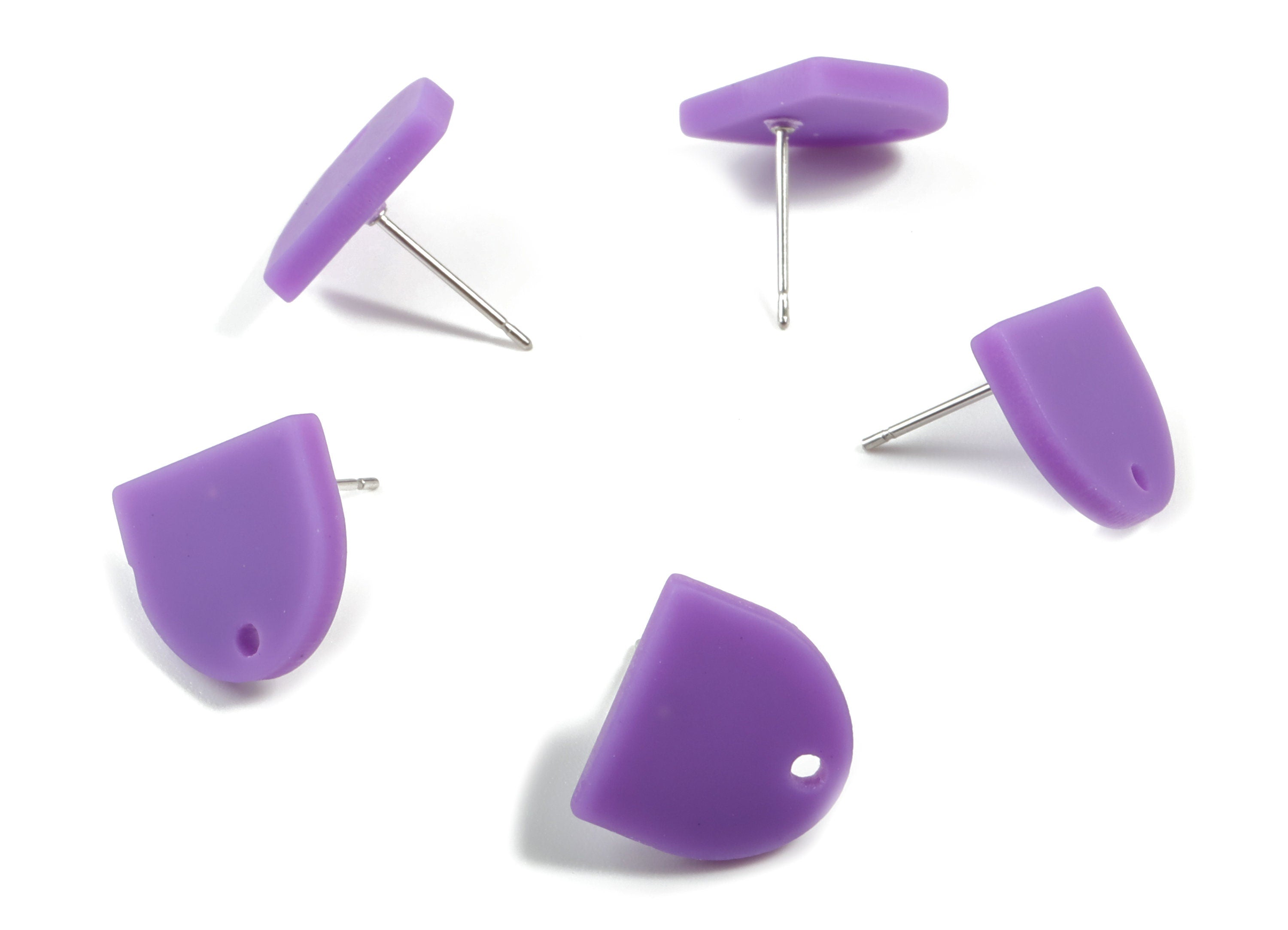 Acrylic Mini D Earring Stud - Matte Semi Circle Earring Post - Jewelry Supplies - Color Code:A475 - 13.73x12.7x2.3mm - AC1889F - DOMEDBAZAAR