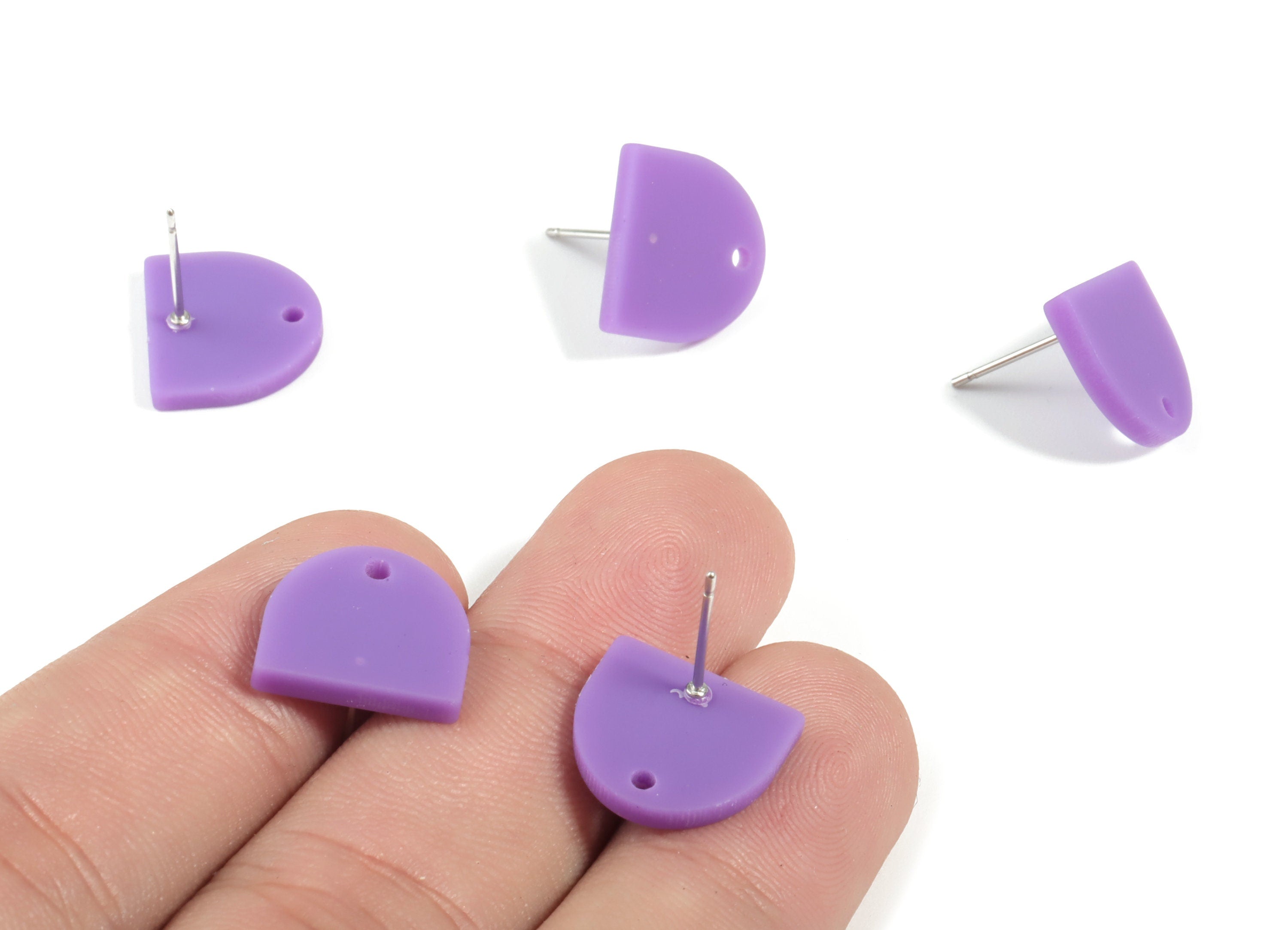 Acrylic Mini D Earring Stud - Matte Semi Circle Earring Post - Jewelry Supplies - Color Code:A475 - 13.73x12.7x2.3mm - AC1889F - DOMEDBAZAAR