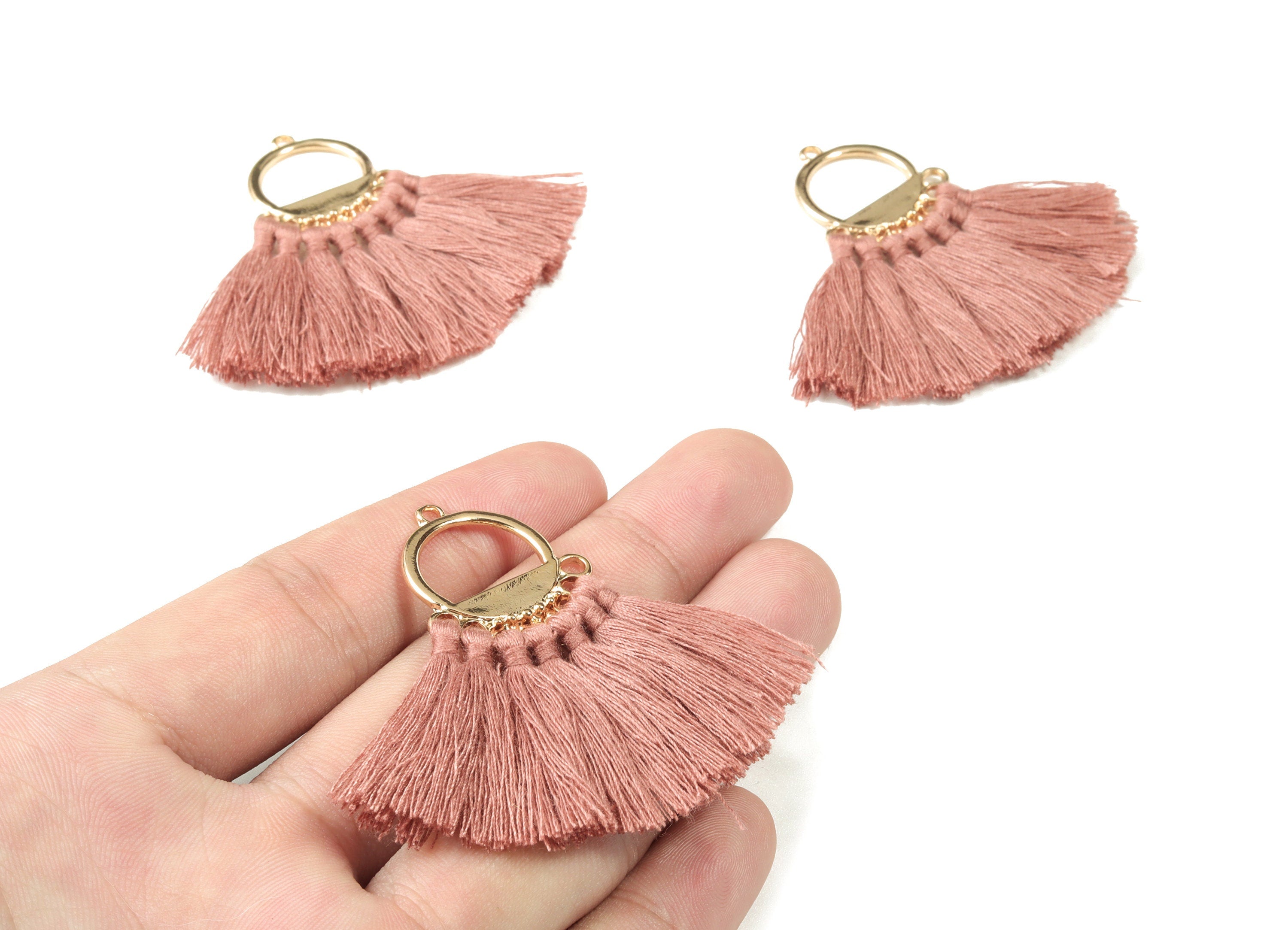 Tassel Earring Charms With Ring -  Fan Tassel Earrings - Alloy Ring Earrings - Tassel Findings -  Boho Charms - 51.23x23.05x2.98mm - TS1151C - DOMEDBAZAAR