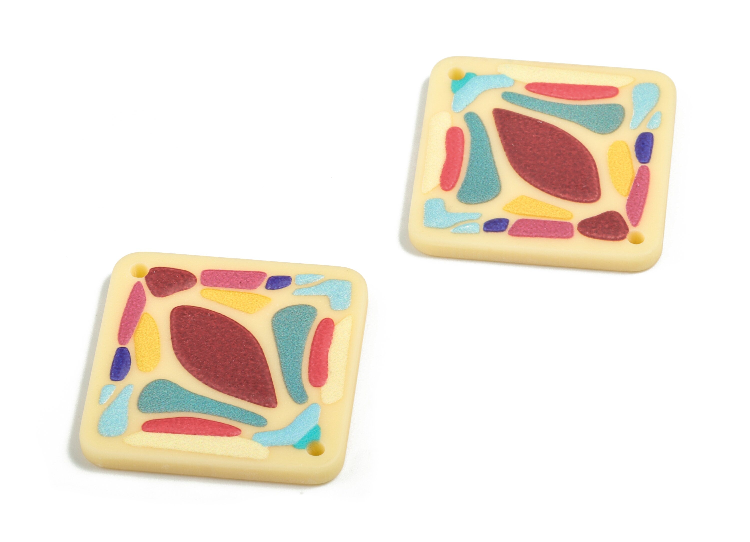 Acrylic Square Charms - Printing Geometric Earring and Pandant - Earring Findings - Jewelry Supplies - 25.87x25.87x2.93mm - AC1939A - DOMEDBAZAAR