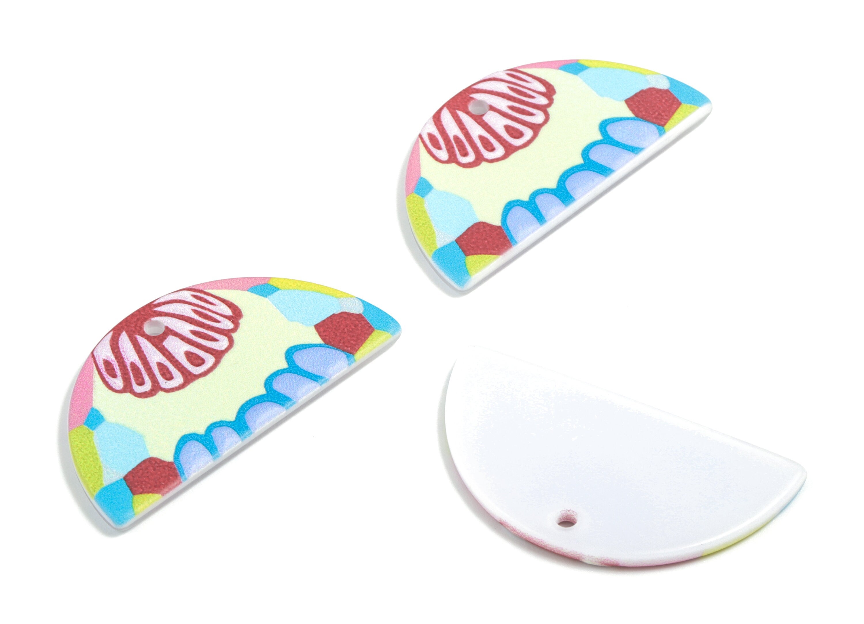 Acrylic Semi Circle Charms - Printing Half Moon Earring and Pandant - Earring Findings - Jewelry Supplies - 38.47x20.7x2.42mm - AC1941A - DOMEDBAZAAR