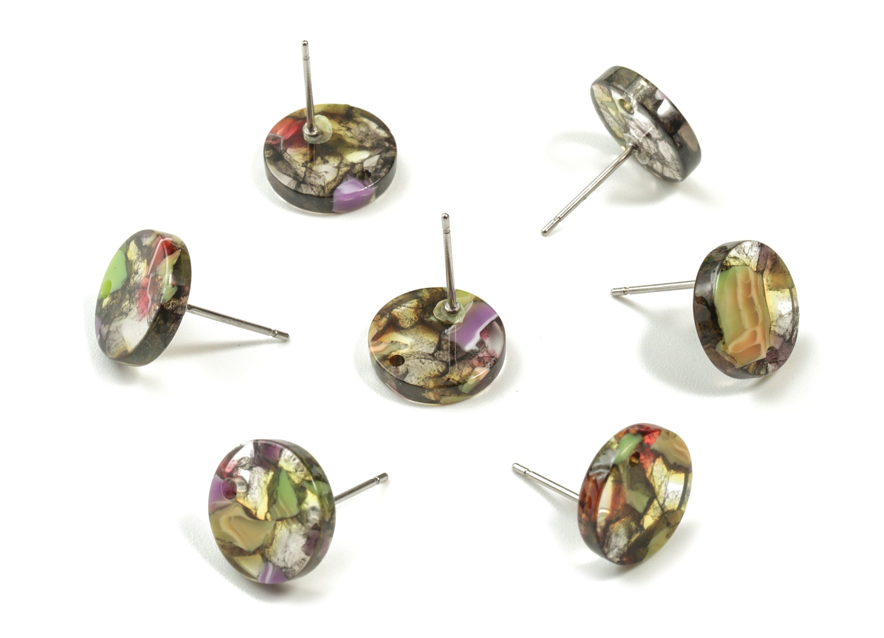 Acetate Round Earring Stud - Round Earring Post and Stud - Earring Findings  - Color Code: A242 - 14.38x11.65x2.98mm - AC1523-A242 - DOMEDBAZAAR