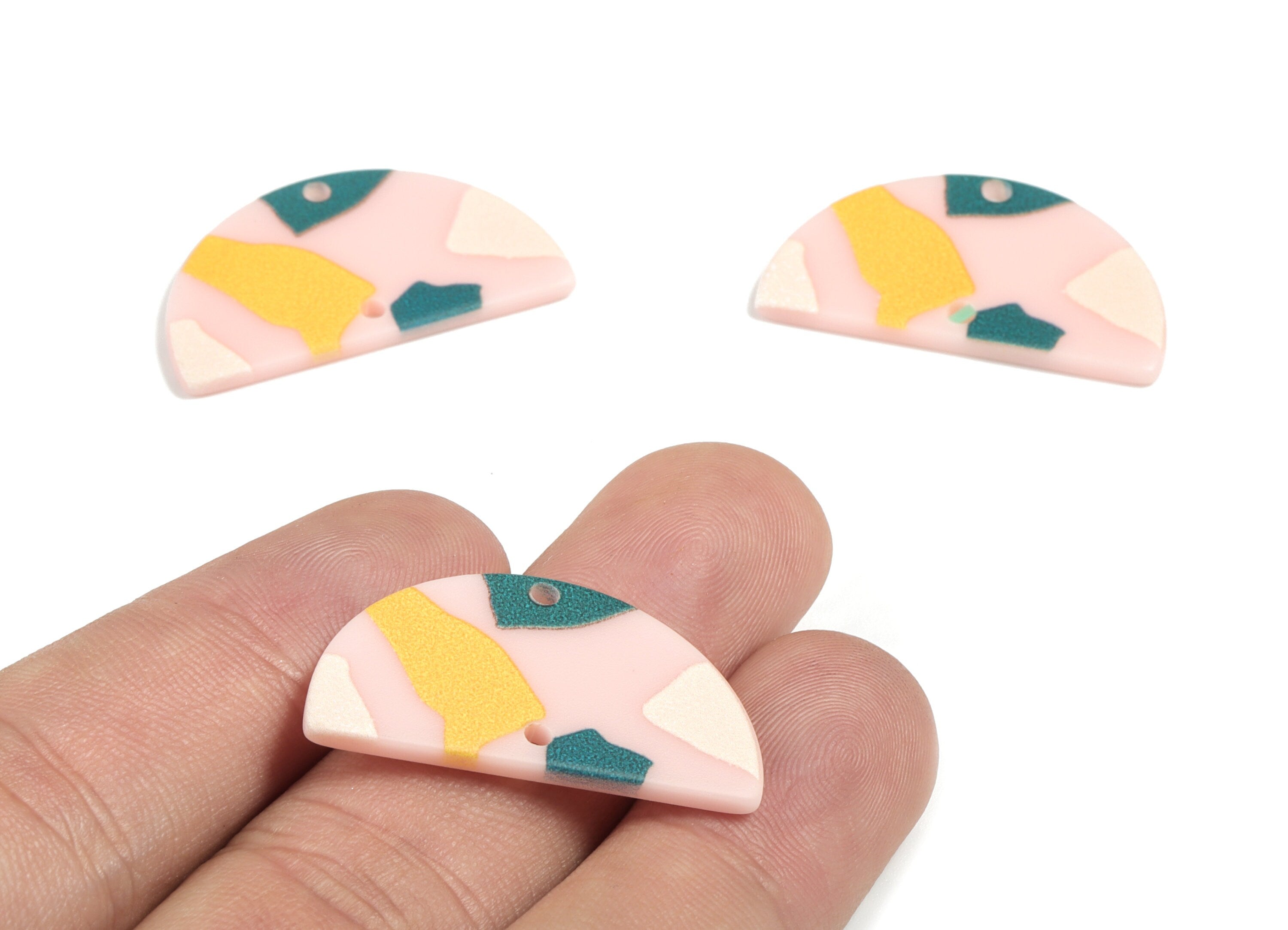 Acrylic Semi Circle Earring Charms - Printing Half Moon Acrylic Charm - Earring Findings - Jewelry Supplies - 30.88x17.39x2.16mm - AC1945A - DOMEDBAZAAR