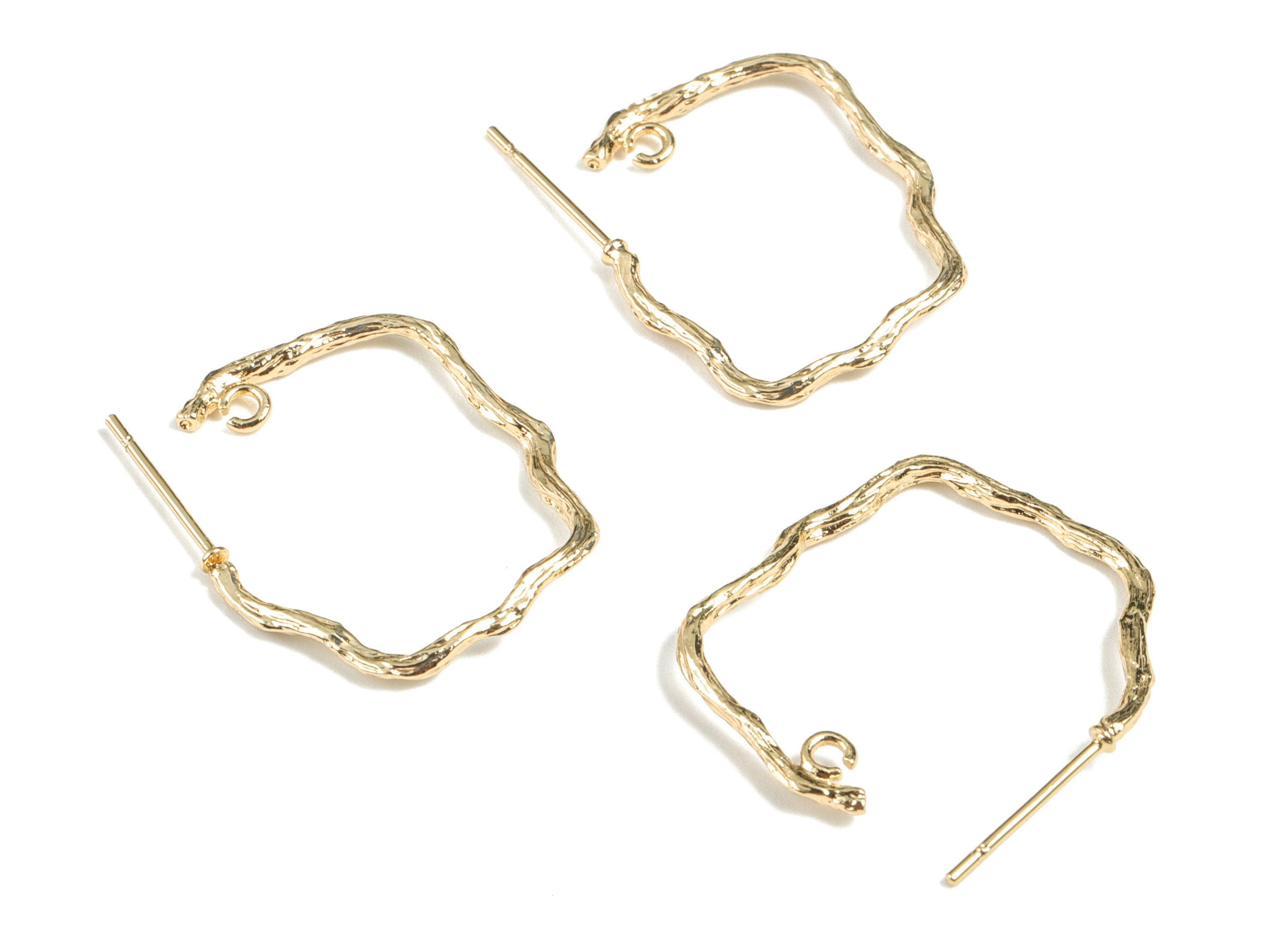 Brass Hoop With Loop - Gold C Earring Stud and Post - 18K Real Gold Plated Earring - Jewelry Supplies - 27.59x25.97x1.66mm - RGP2655 - DOMEDBAZAAR
