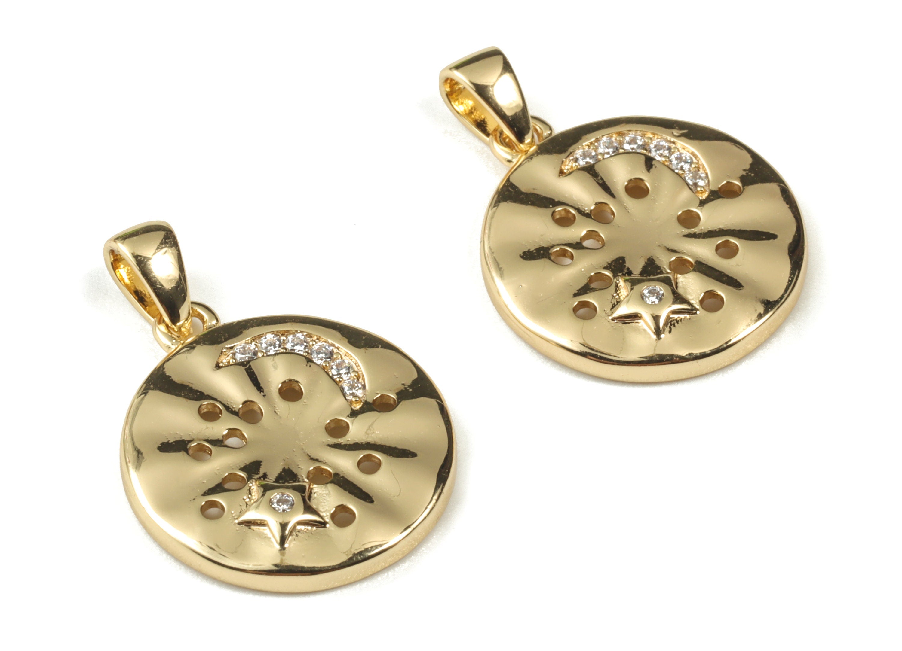 Gold Brass Round Earring Charms - 18K Real Gold Plated Pendant - Earring Findings - Jewelry Supplies - 22.27x16.16x2.1mm - RGP2657 - DOMEDBAZAAR
