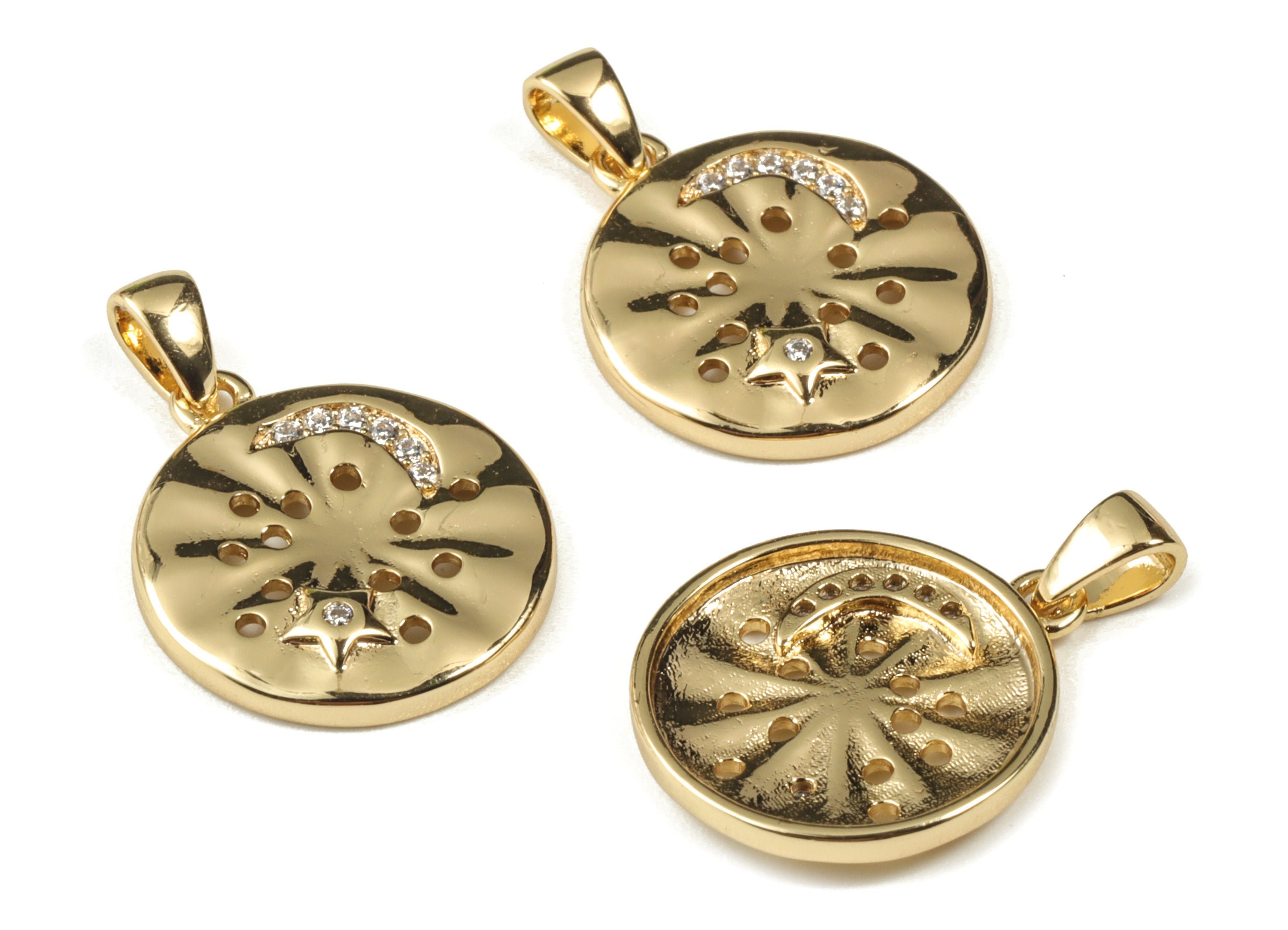 Gold Brass Round Earring Charms - 18K Real Gold Plated Pendant - Earring Findings - Jewelry Supplies - 22.27x16.16x2.1mm - RGP2657 - DOMEDBAZAAR
