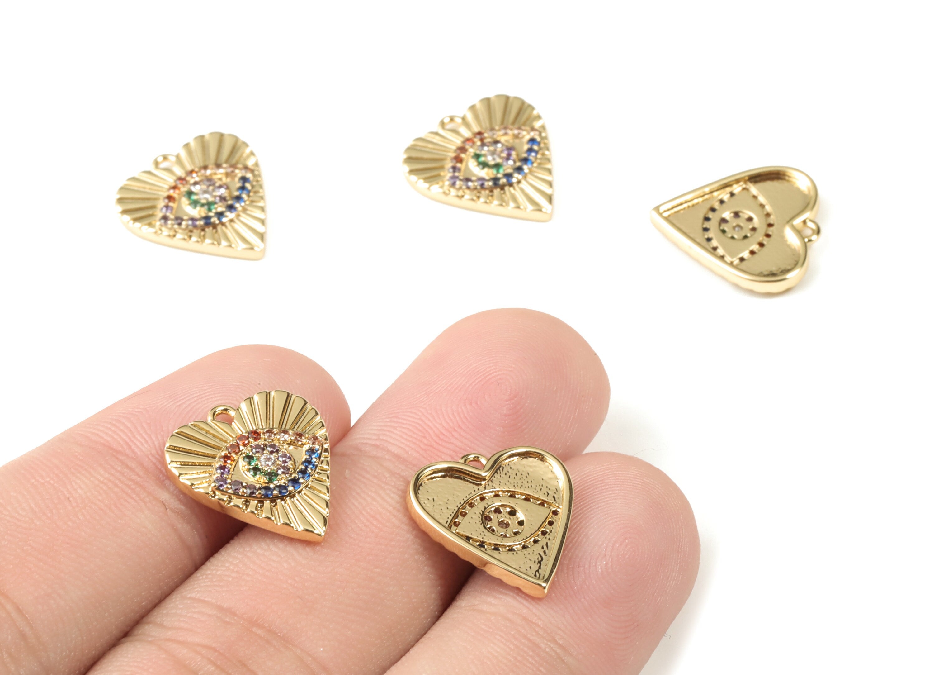 Gold Brass Triangle Eye Earring Charms - 18K Real Gold Plated Pendant - Earring Findings - Jewelry Supplies - 16.01x14.61x2.47mm - RGP2658 - DOMEDBAZAAR