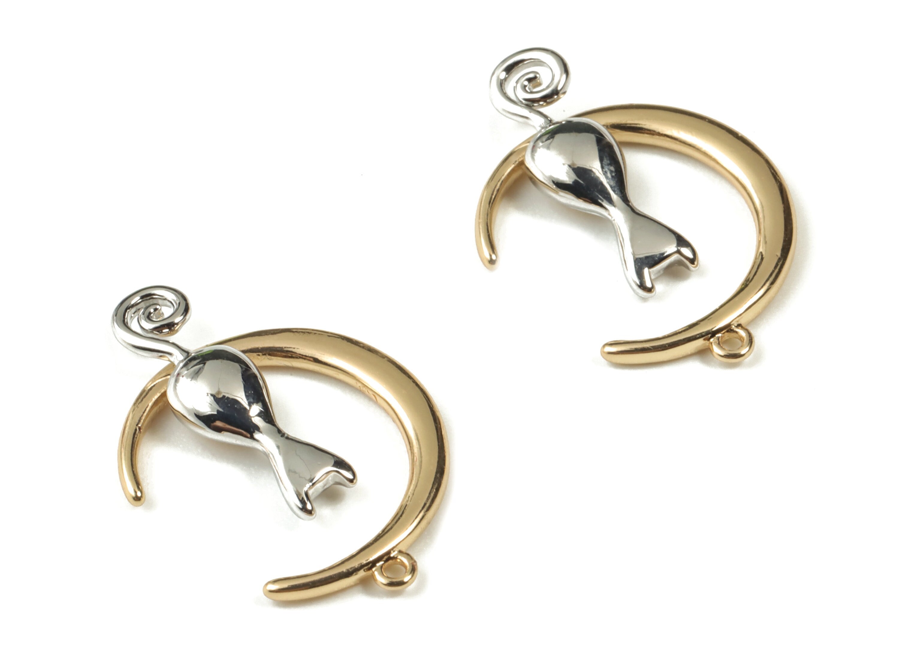 Gold Brass Crescent Cat Pendant - 18K Real Gold Plated Brass Earring Charms - Jewelry Supplies - 20.62x13.64x2.66mm - RGP2661 - DOMEDBAZAAR