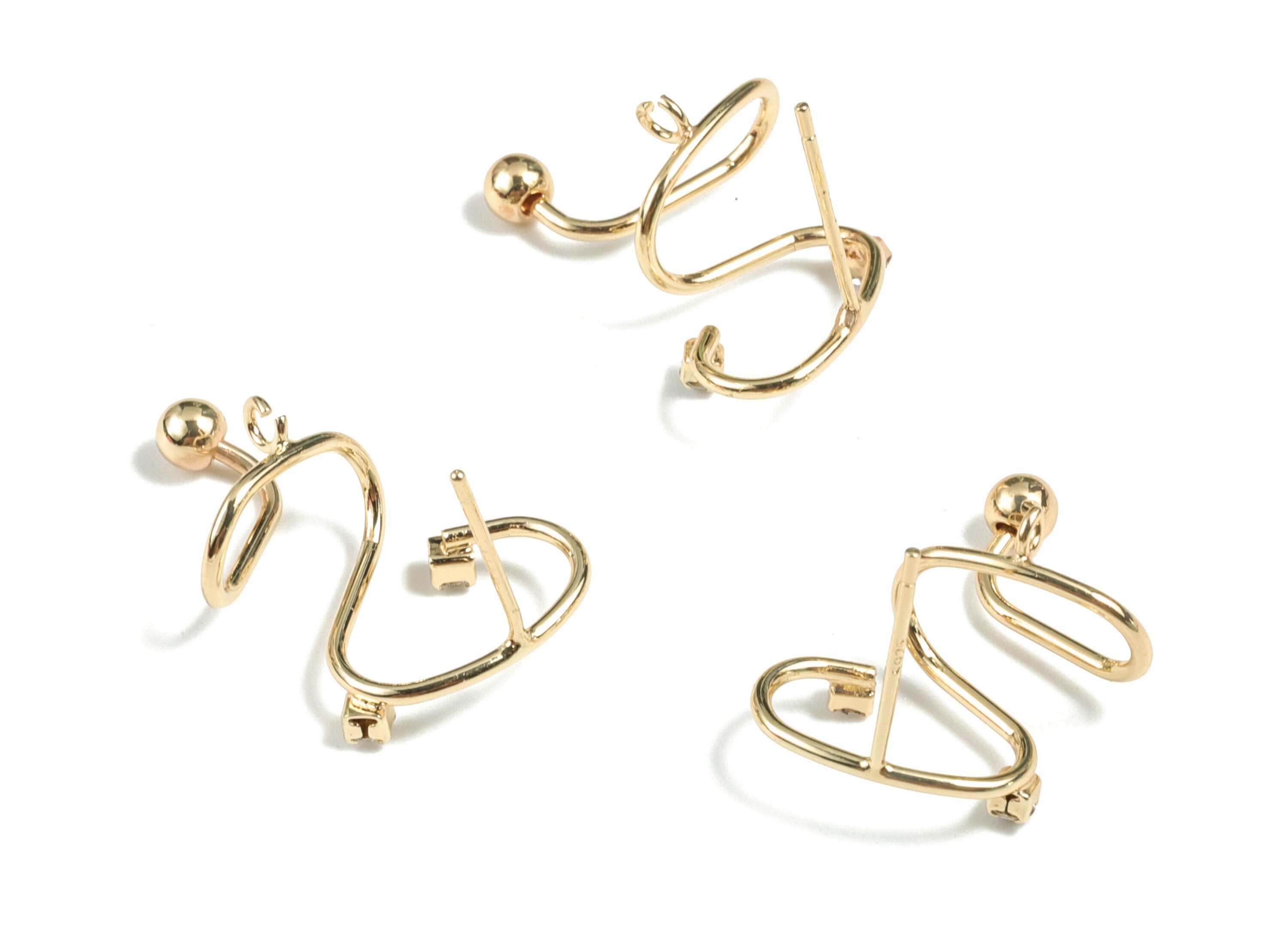 Brass Wire Earring Post - Gold Wire Earring Stud - 18K Real Gold Plated Brass Wire Earring Post - 15.88x12.32x4.96mm - RGP2710 - DOMEDBAZAAR