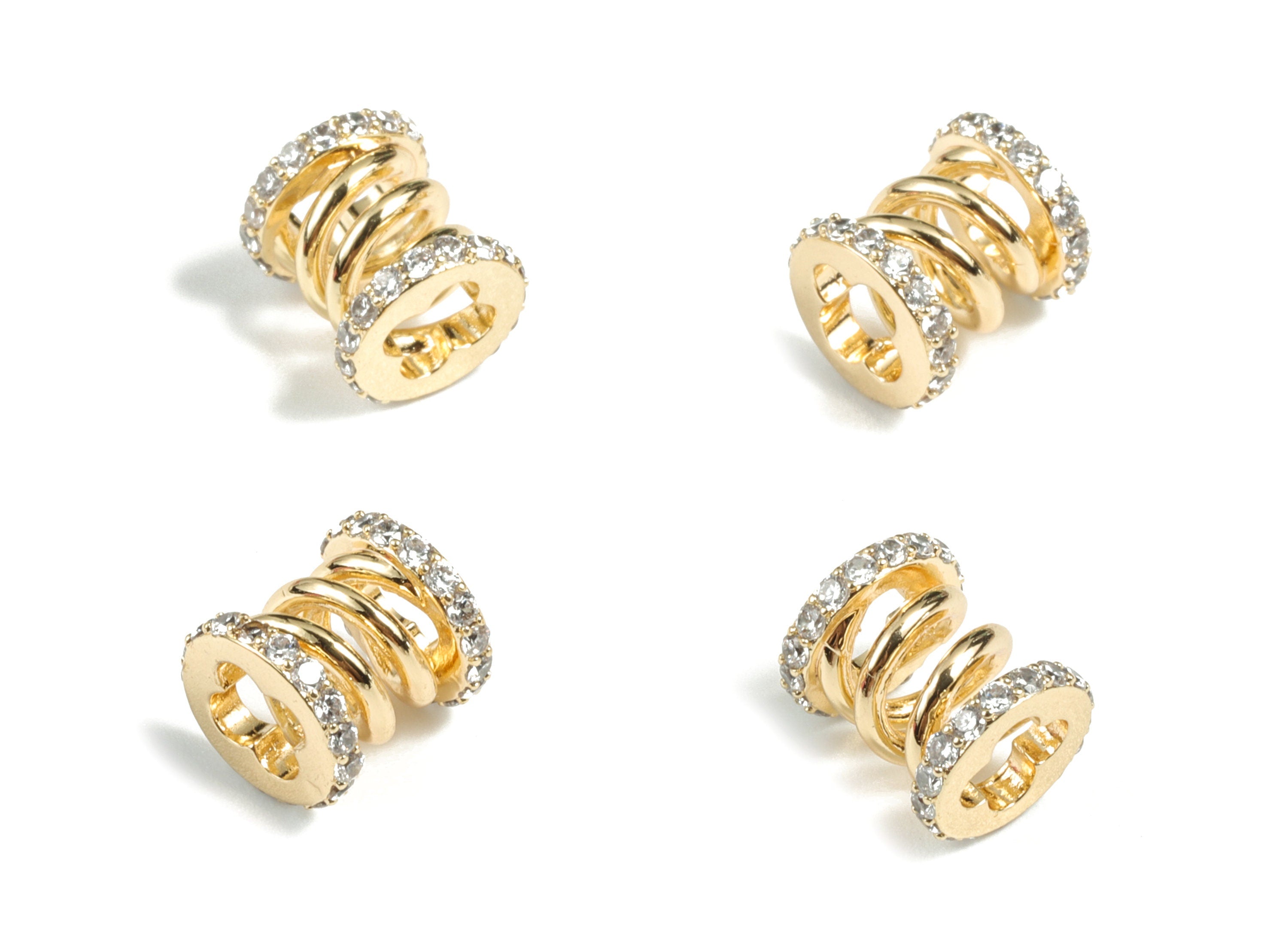 Gold Roller Brass Wire Earring Charm With Zircons - 18K Real Gold Plated Brass Cylinder Zircon Pendant - 10.42x8.82x8.82mm - RGP2707 - DOMEDBAZAAR
