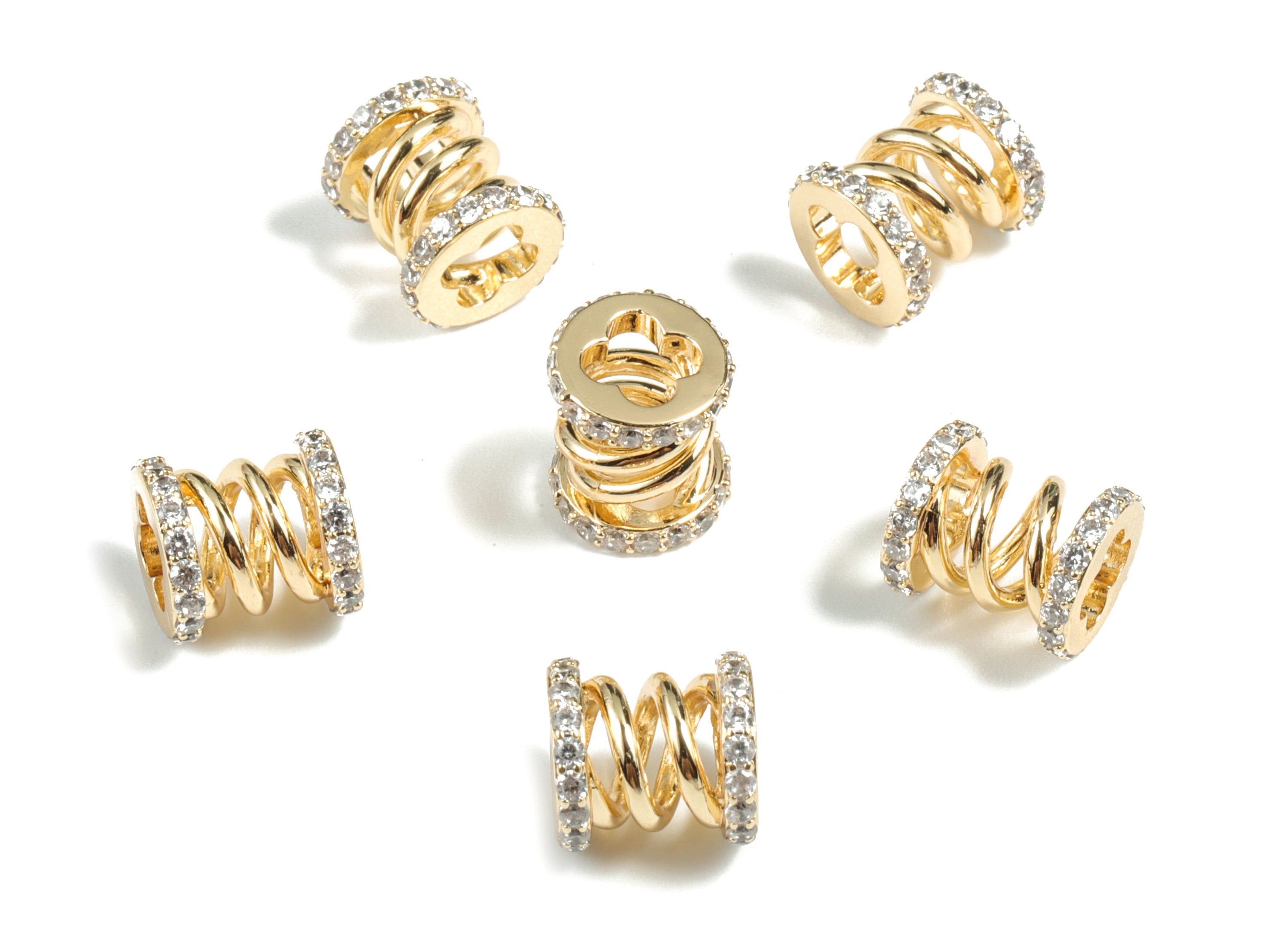 Gold Roller Brass Wire Earring Charm With Zircons - 18K Real Gold Plated Brass Cylinder Zircon Pendant - 10.42x8.82x8.82mm - RGP2707 - DOMEDBAZAAR