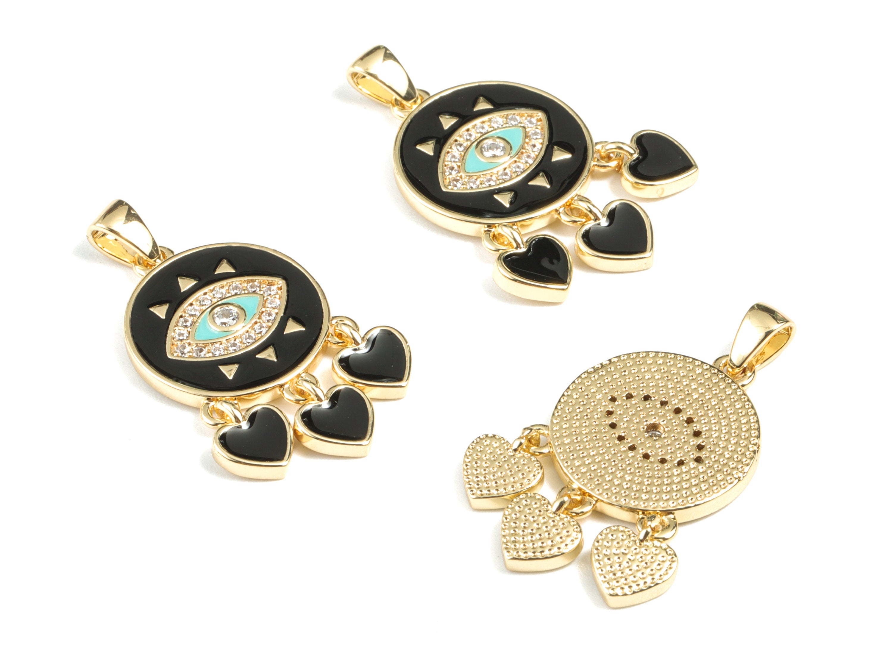 Brass Round Eye Earring Charms - Gold Round Eye Pendant and Enamel Charm - 18K Real Gold Plated Brass - 28.51x14.97x2mm - RGP2660 - DOMEDBAZAAR