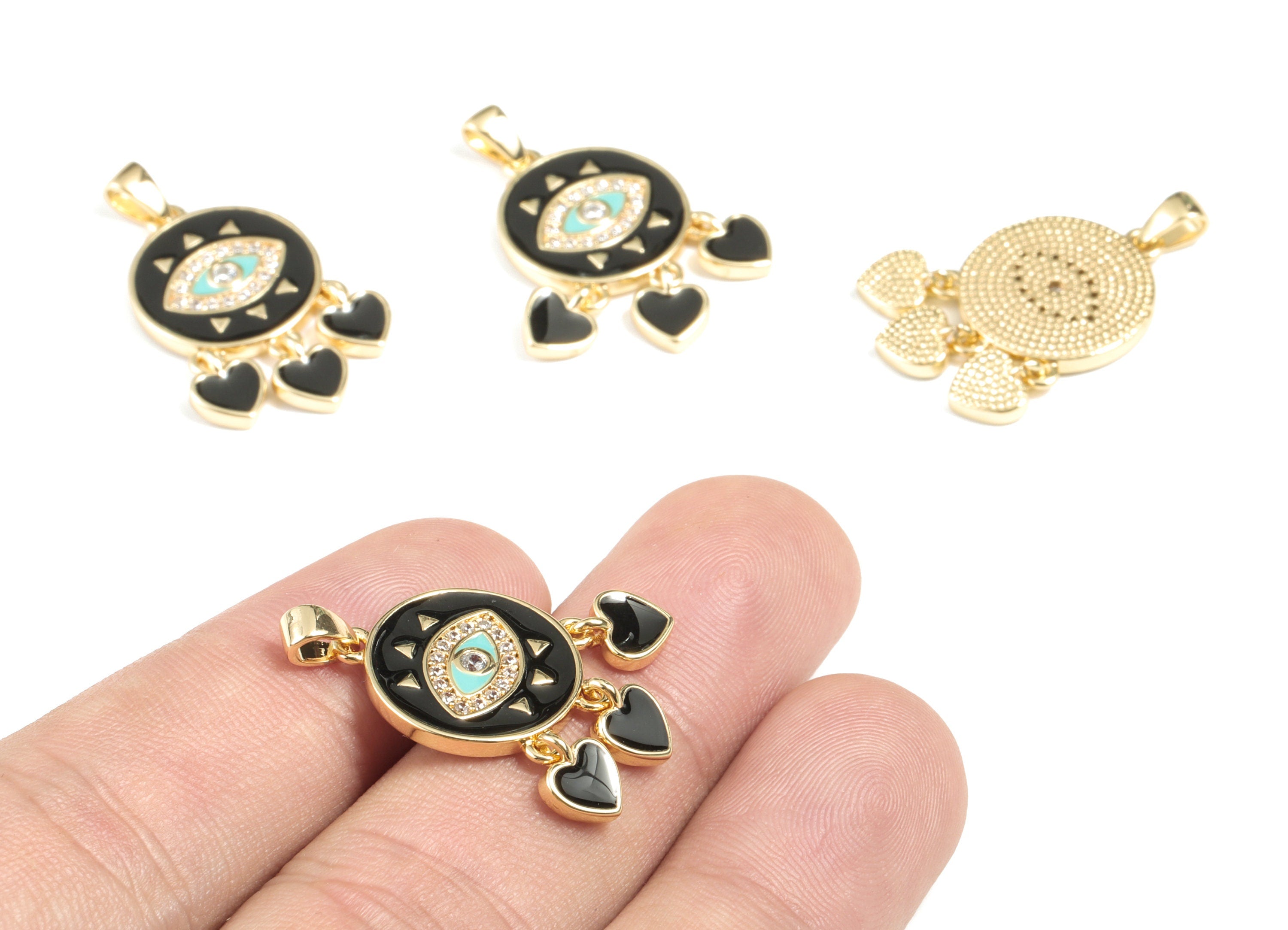 Brass Round Eye Earring Charms - Gold Round Eye Pendant and Enamel Charm - 18K Real Gold Plated Brass - 28.51x14.97x2mm - RGP2660 - DOMEDBAZAAR