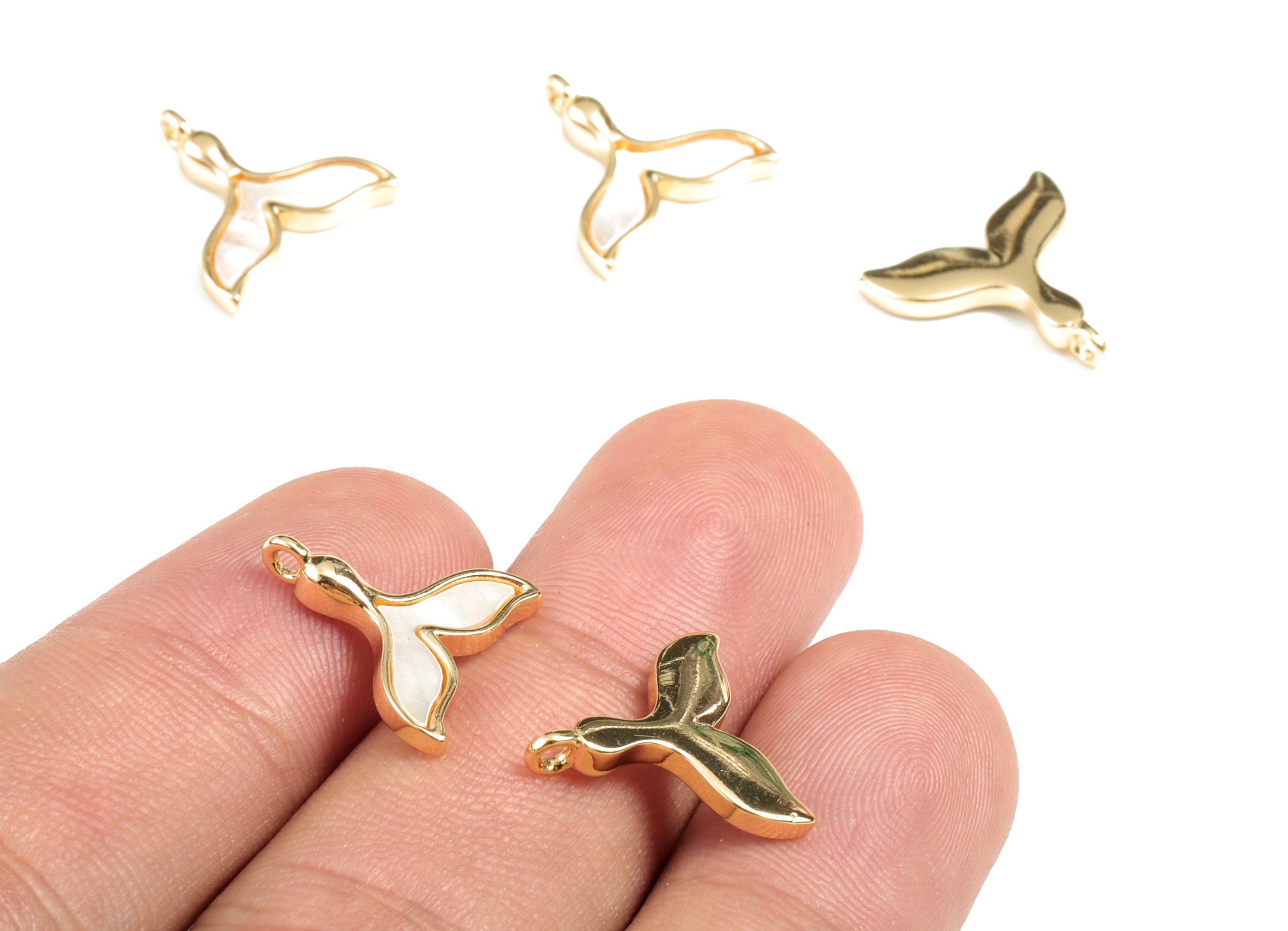 Gold Whale Tail Shell Earring Charms - 18K Real Gold Plated Brass Whale Tail Charm With Zircons - 14.87x14.53mx3.02mm - RGP2715 - DOMEDBAZAAR