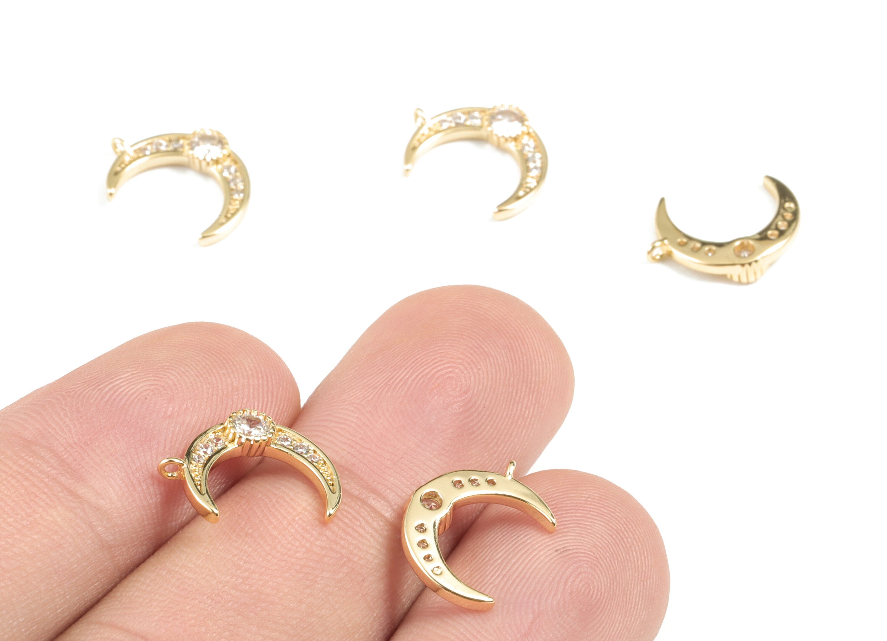Brass Crescent Earring Charms - Gold Crescent Pendant - 18K Real Gold Plated Brass - Jewelry Supplies - 13.96x10.38x2.38mm - RGP2671 - DOMEDBAZAAR