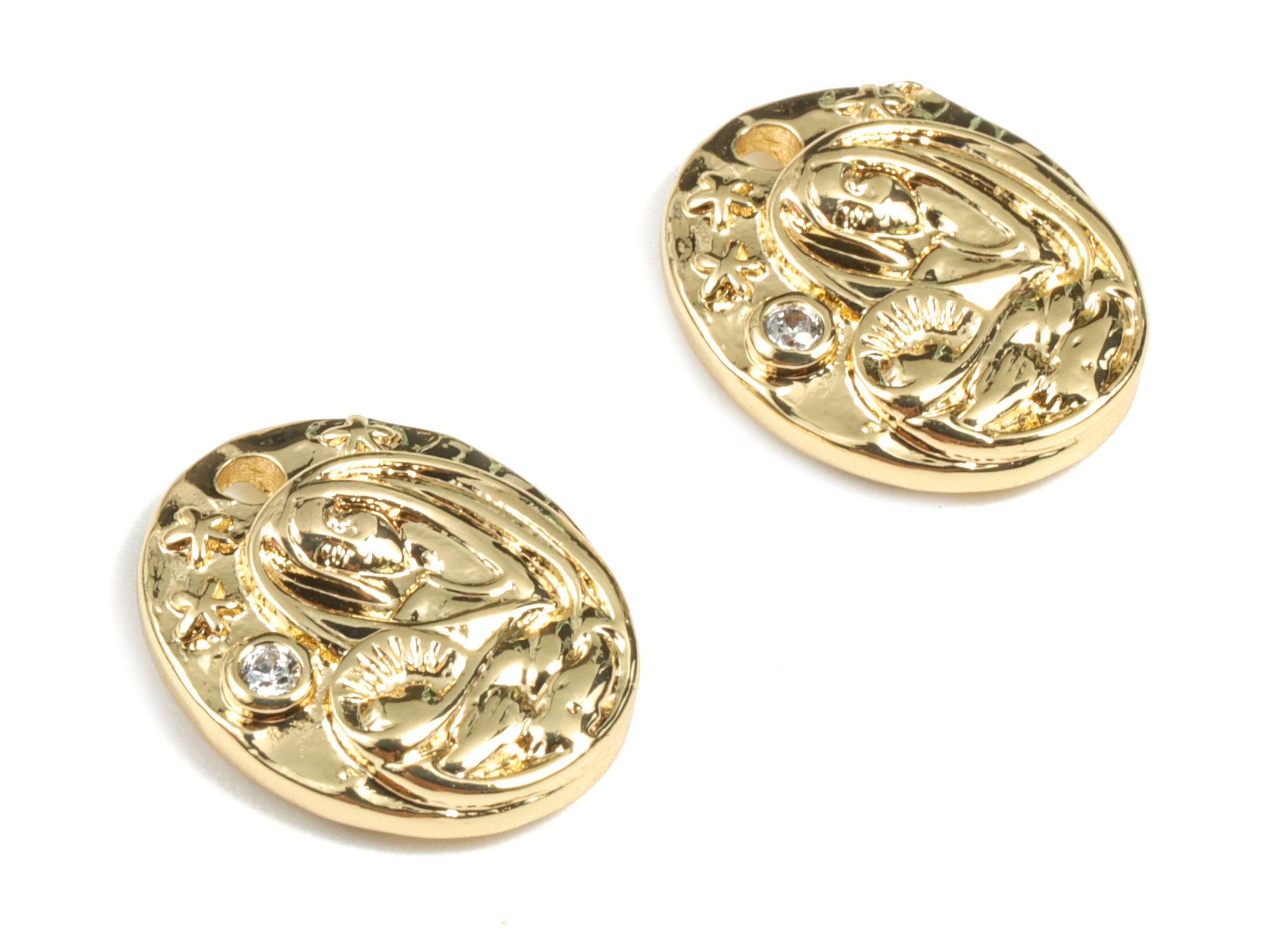 Brass Oval Earring Charms - Gold Oval Pendant - 18K Real Gold Plated Brass - Jewelry Supplies - 13.53x11.36x2.8mm - RGP2684 - DOMEDBAZAAR