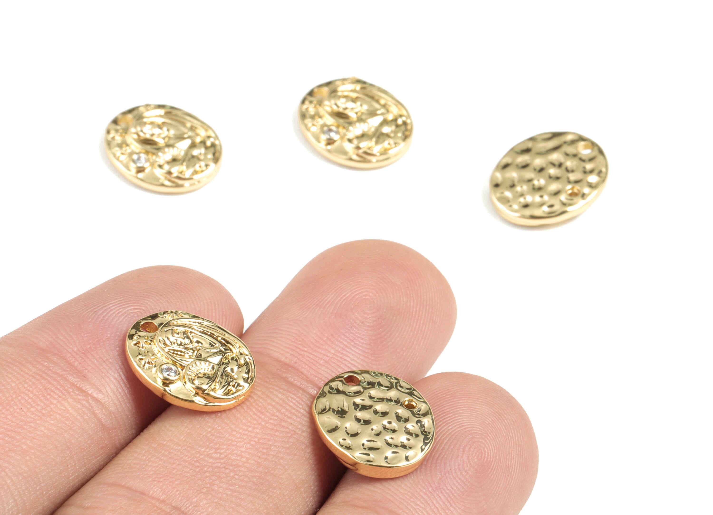 Brass Oval Earring Charms - Gold Oval Pendant - 18K Real Gold Plated Brass - Jewelry Supplies - 13.53x11.36x2.8mm - RGP2684 - DOMEDBAZAAR