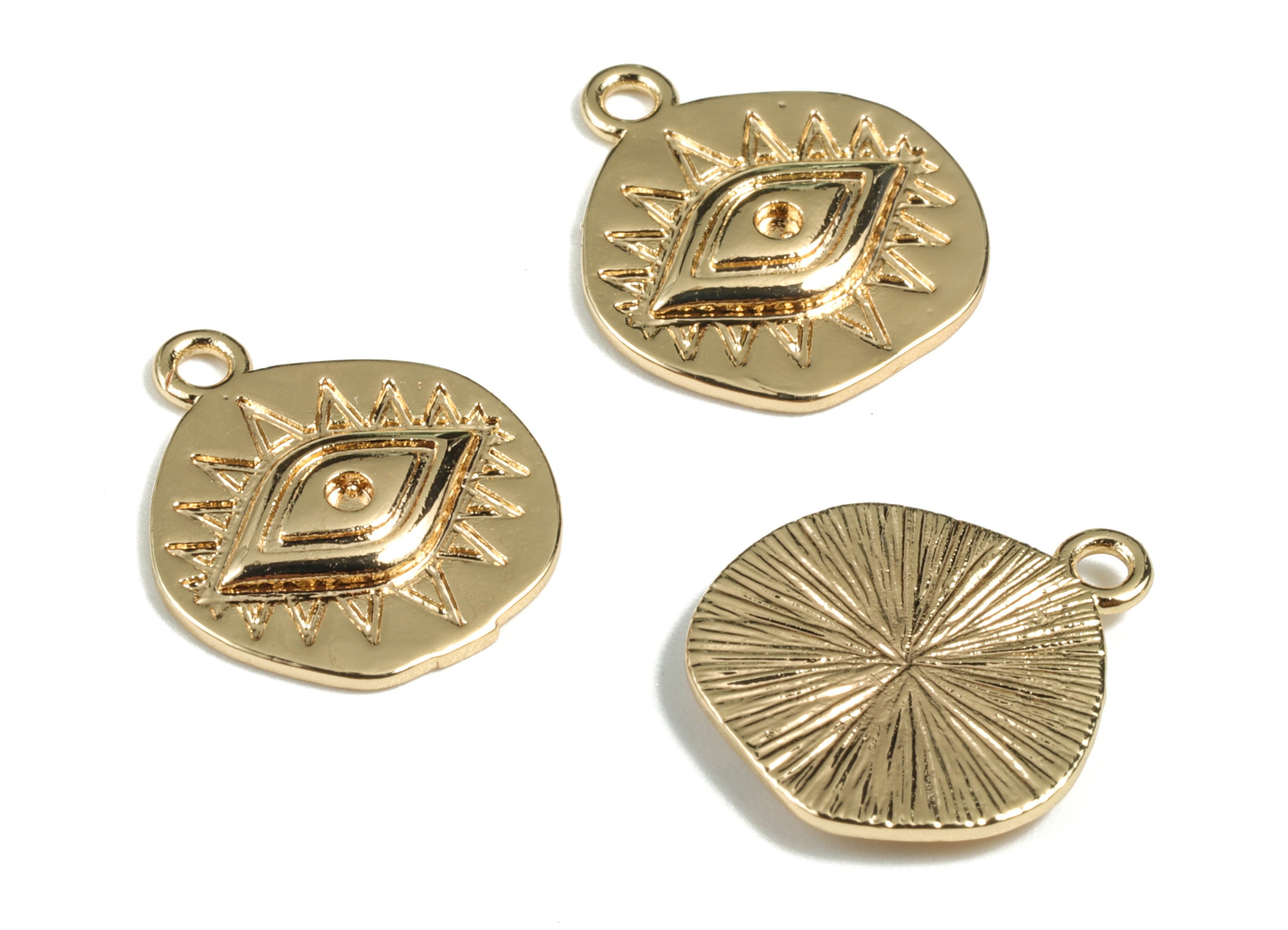 Brass Circle Eye Earring Charms - Gold Sun Eye Pendant - 18K Real Gold Plated Brass - Jewelry Supplies - 15.4x13.31x1.82mm - RGP2709 - DOMEDBAZAAR