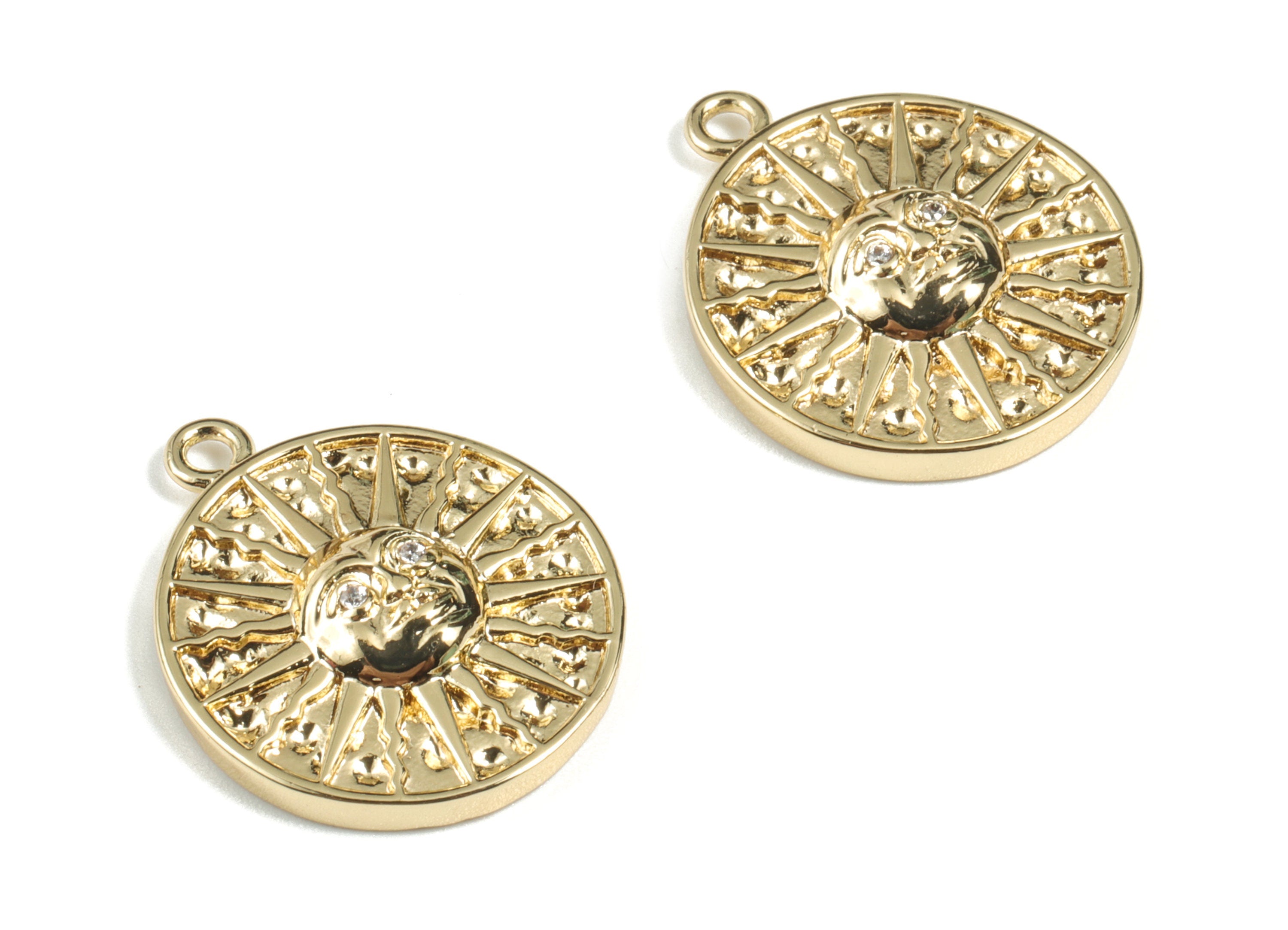 Brass Sun Round Earring Charms - Gold Sun Pendant - 18K Real Gold Plated Brass - Jewelry Supplies - 22.09x18.54x3.76mm - RGP2681 - DOMEDBAZAAR