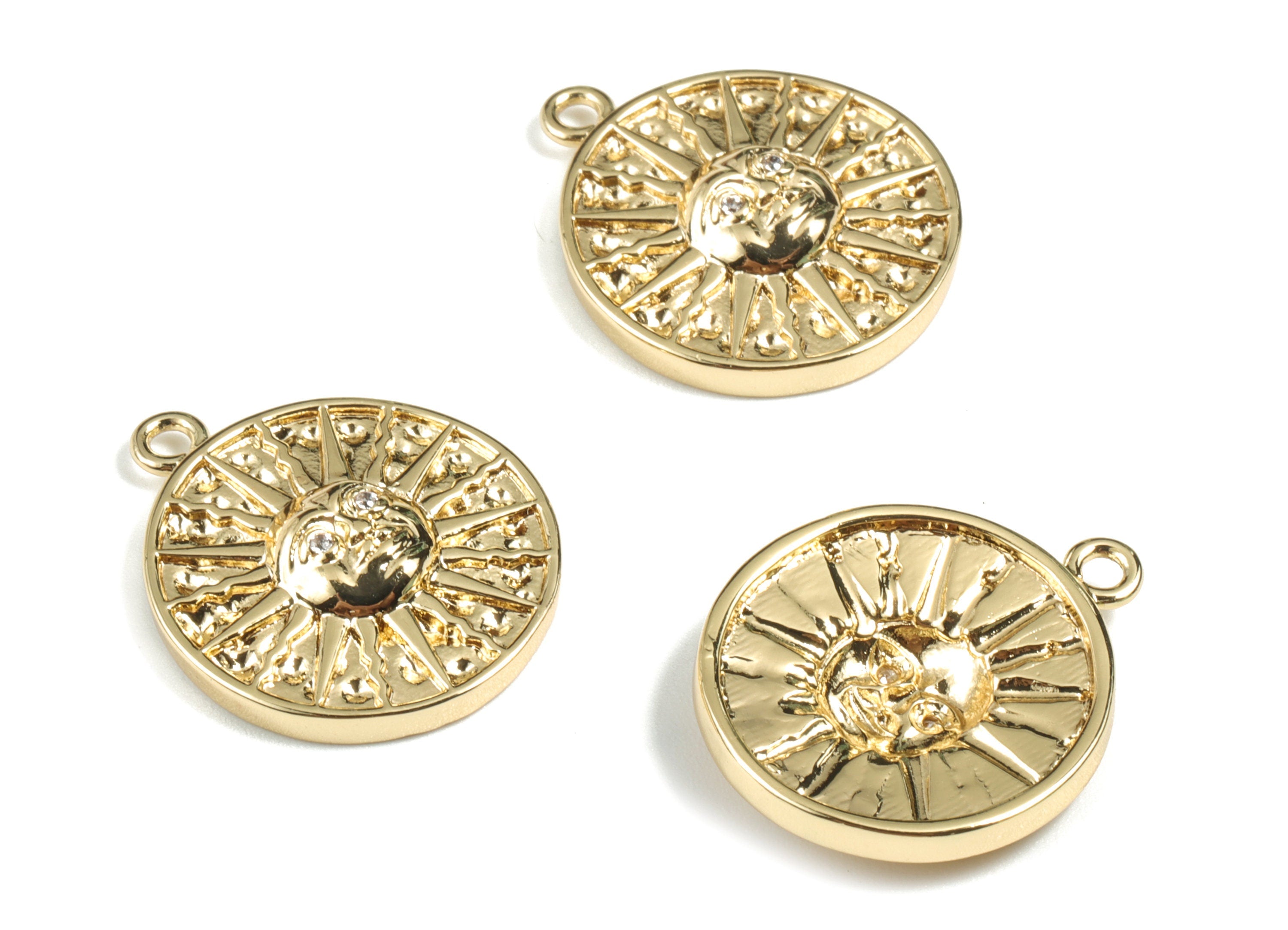 Brass Sun Round Earring Charms - Gold Sun Pendant - 18K Real Gold Plated Brass - Jewelry Supplies - 22.09x18.54x3.76mm - RGP2681 - DOMEDBAZAAR