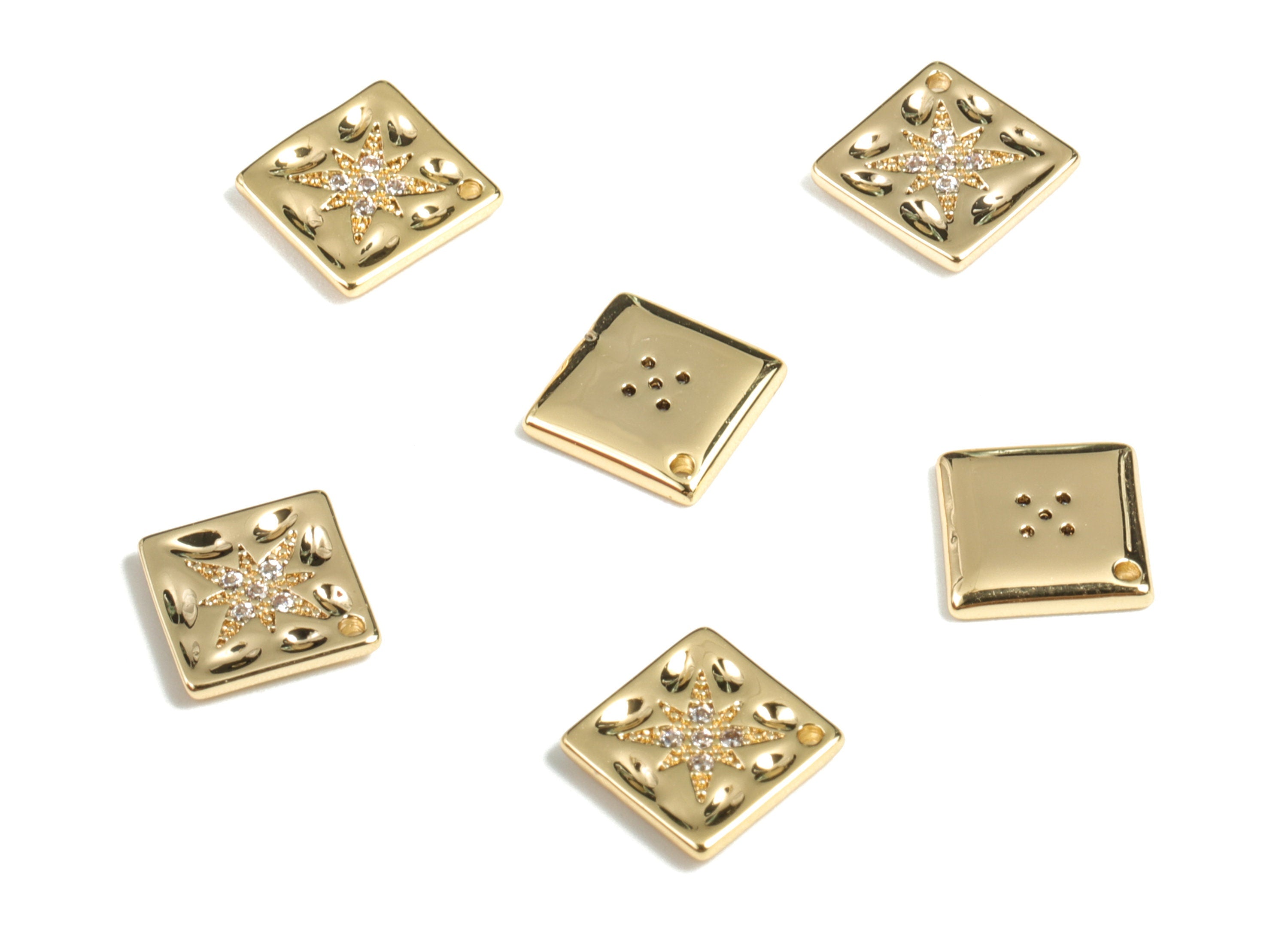 Brass Square Earring Charms - Gold Square Pendant - 18K Real Gold Plated Brass - Jewelry Supplies - 8.65x8.65x1.48mm - RGP2685 - DOMEDBAZAAR