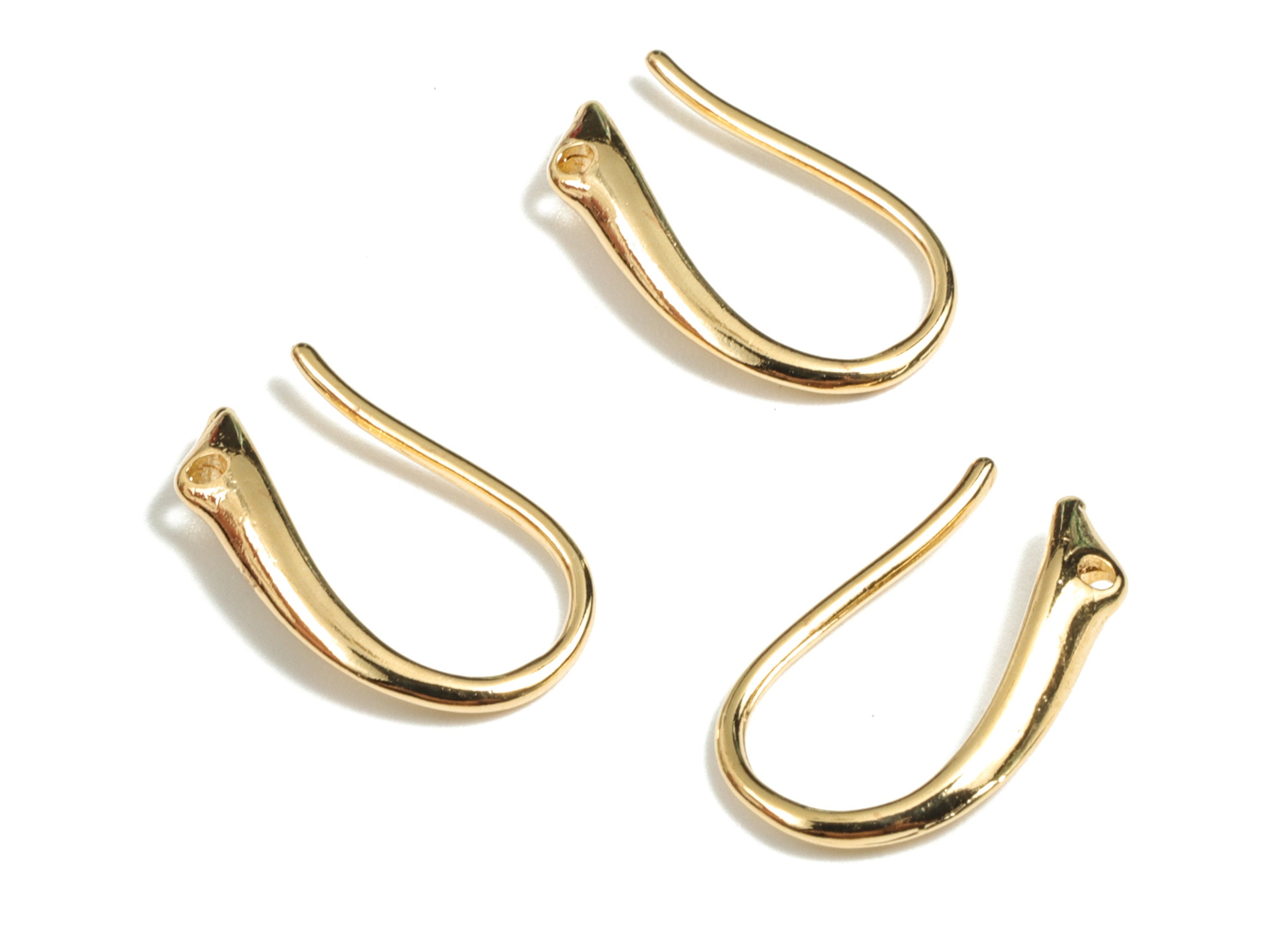 Brass Earring Hooks - 18K Real Gold Plated Brass Earring Wires - Ear Hooks Findings - Jewelry Supplies - 15.41x9.25x2.49mm - RGP2677 - DOMEDBAZAAR