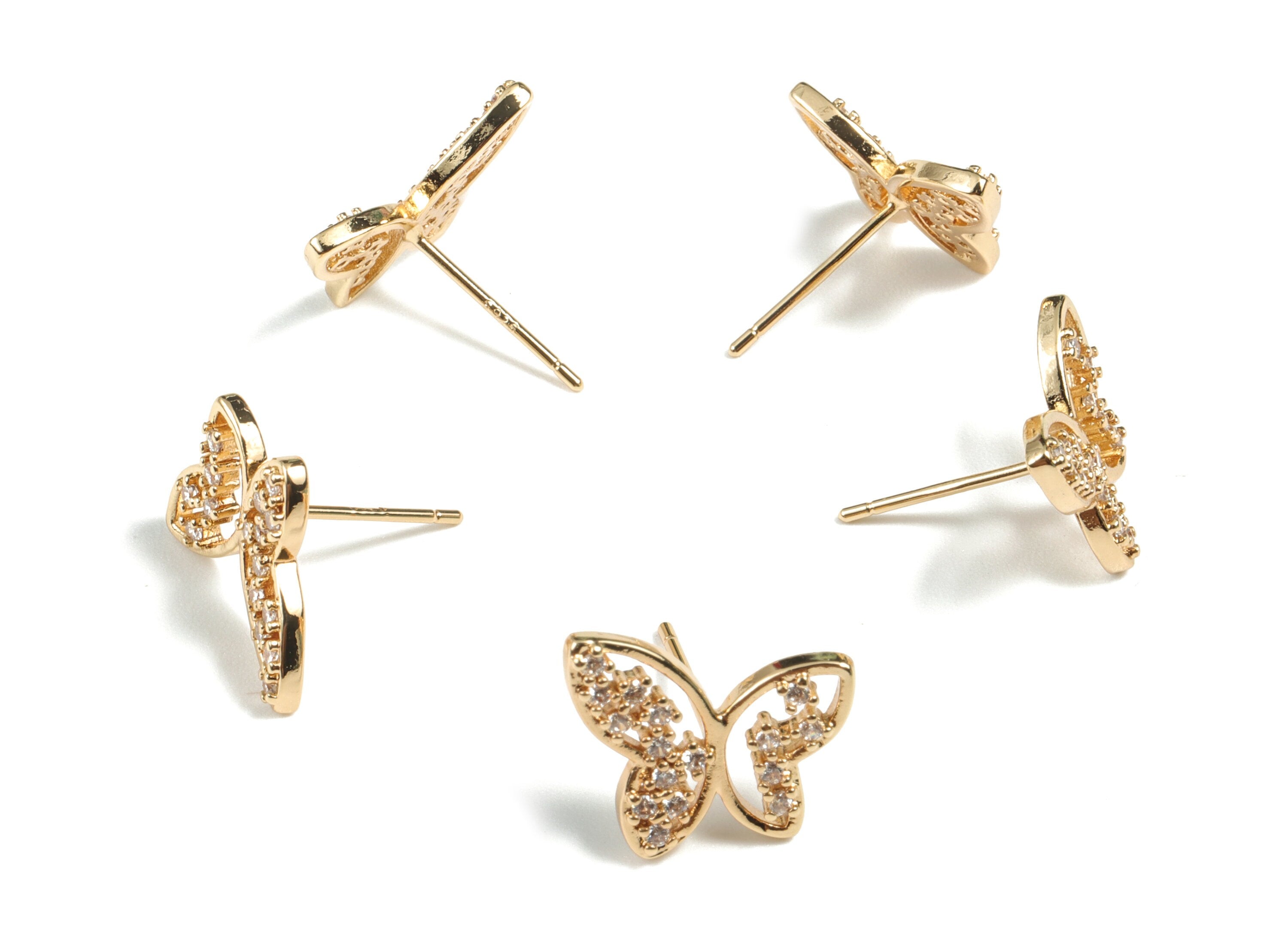 Brass Butterfly Earring Stud - Gold Butterfly Earring Stud - 18K Real Gold Plated Brass - Jewelry Supplies - 13.65x11.85x2.21mm - RGP2670 - DOMEDBAZAAR