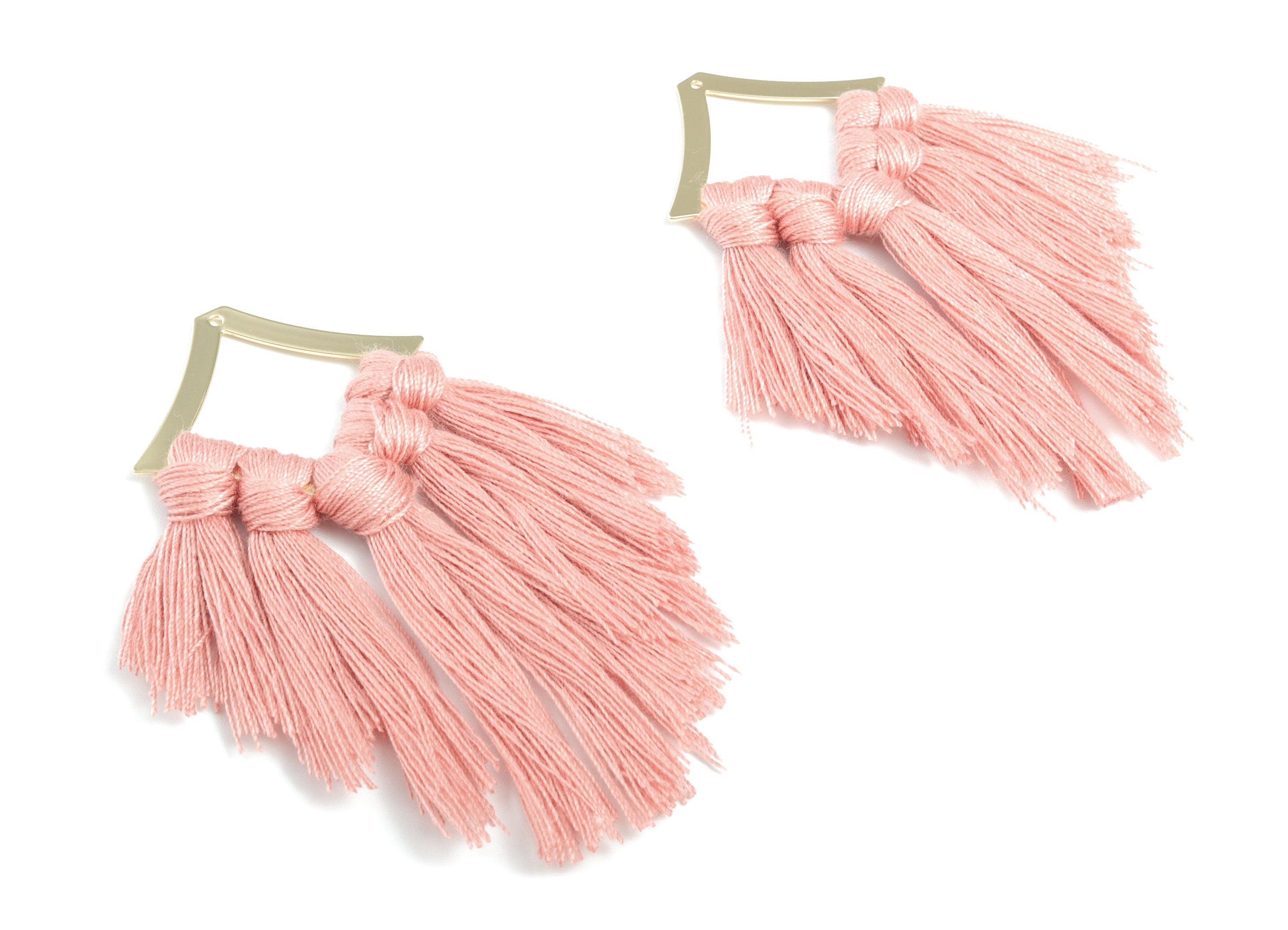 Tassel Earring Charms - Cotton Tassels - Rhombus Gold Brass Earrings - Fringe Tassel - JewelrySupplies - 85.42x40.41x4.56mm - TS1156 - DOMEDBAZAAR