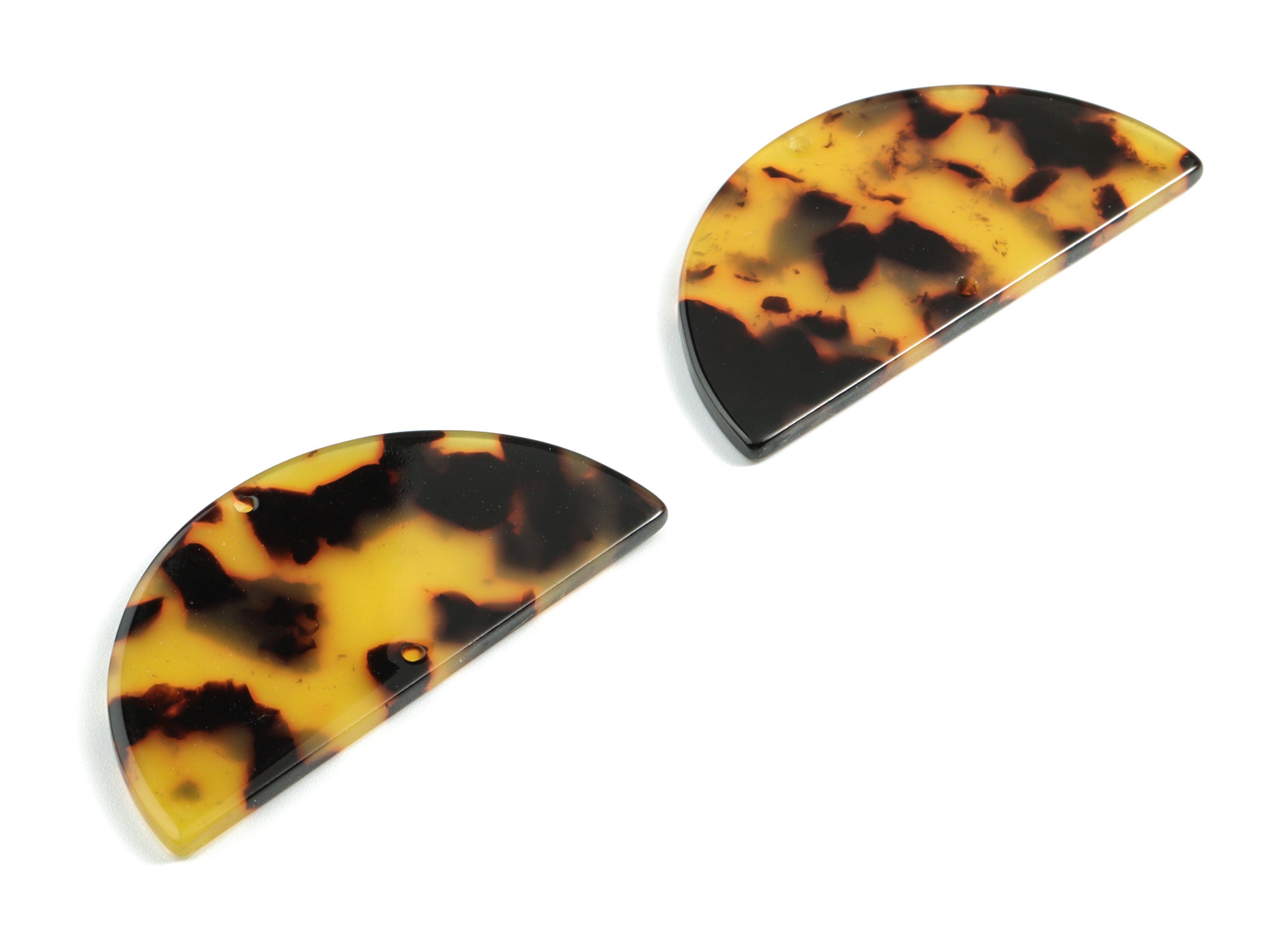 Acetate Semicircle Connectors - Tortoise Shell Half Moon Earring Charms - 2 Holes - Color Code: A02 - 50.76x25.38x2.57mm - AC1792-A02 - DOMEDBAZAAR