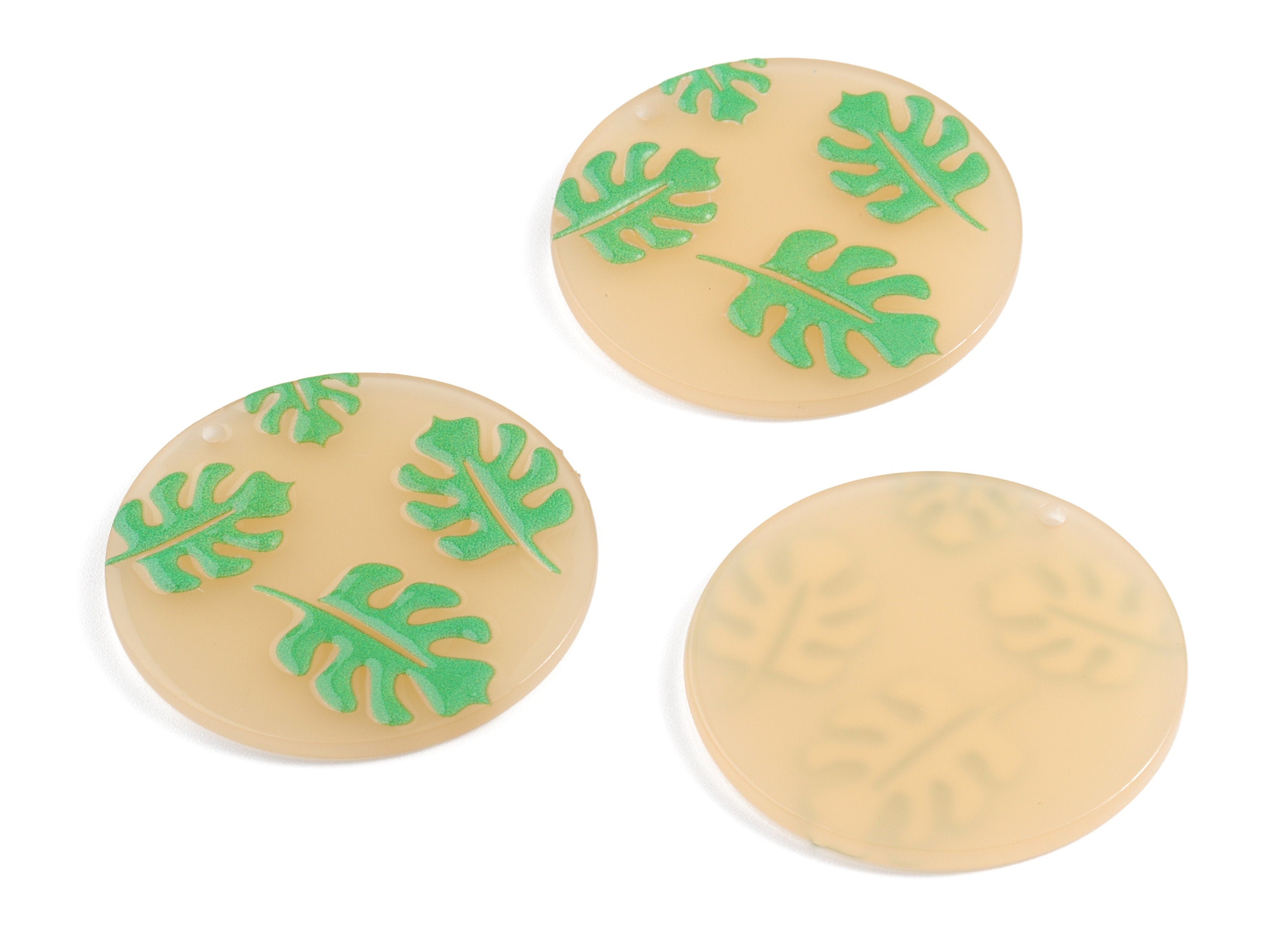 Acrylic Round Monstera Earring Charms - Acrylic Leaf Circle Earrings - Earring Findings - Jewelry Supplies - 38.58x38.53x2.35mm - AC1971A - DOMEDBAZAAR
