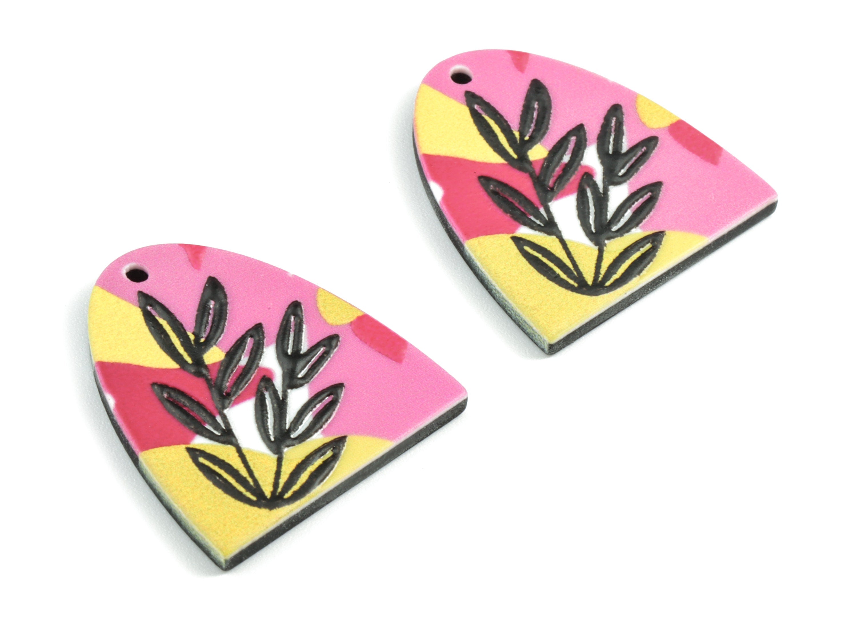 Acrylic Semi Ellipse Earring Charms - Acrylic Leaf Pattern D Charm - Earring Findings - Jewelry Supplies - 24.89x22.56x2.68mm - AC1966A - DOMEDBAZAAR