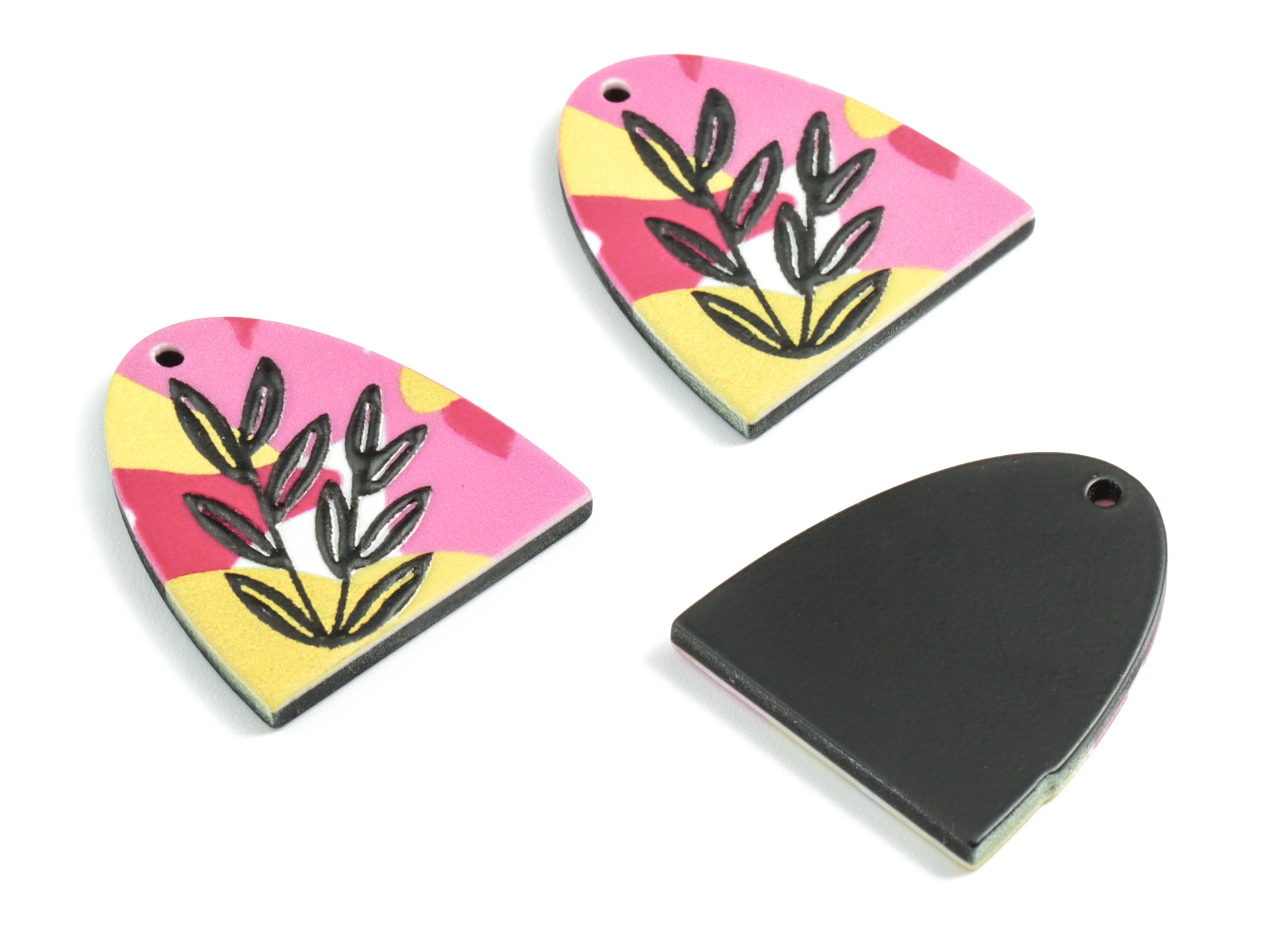 Acrylic Semi Ellipse Earring Charms - Acrylic Leaf Pattern D Charm - Earring Findings - Jewelry Supplies - 24.89x22.56x2.68mm - AC1966A - DOMEDBAZAAR