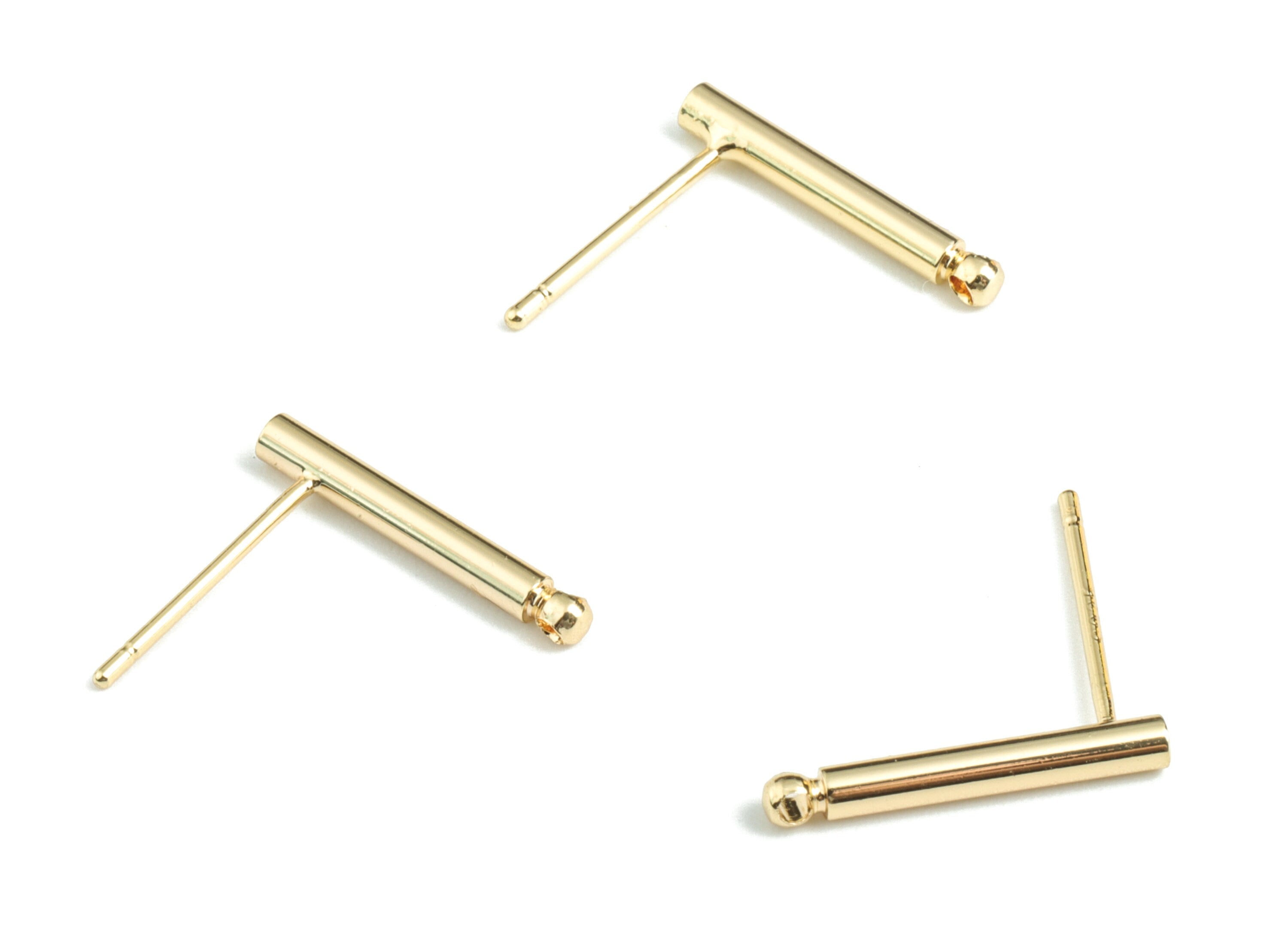 Brass Bar Earring Stud - Gold Bar Earring Stud - 18K Real Gold Plated Brass - Jewelry Supplies - 15.28x14.3x2.06mm - RGP2717 - DOMEDBAZAAR