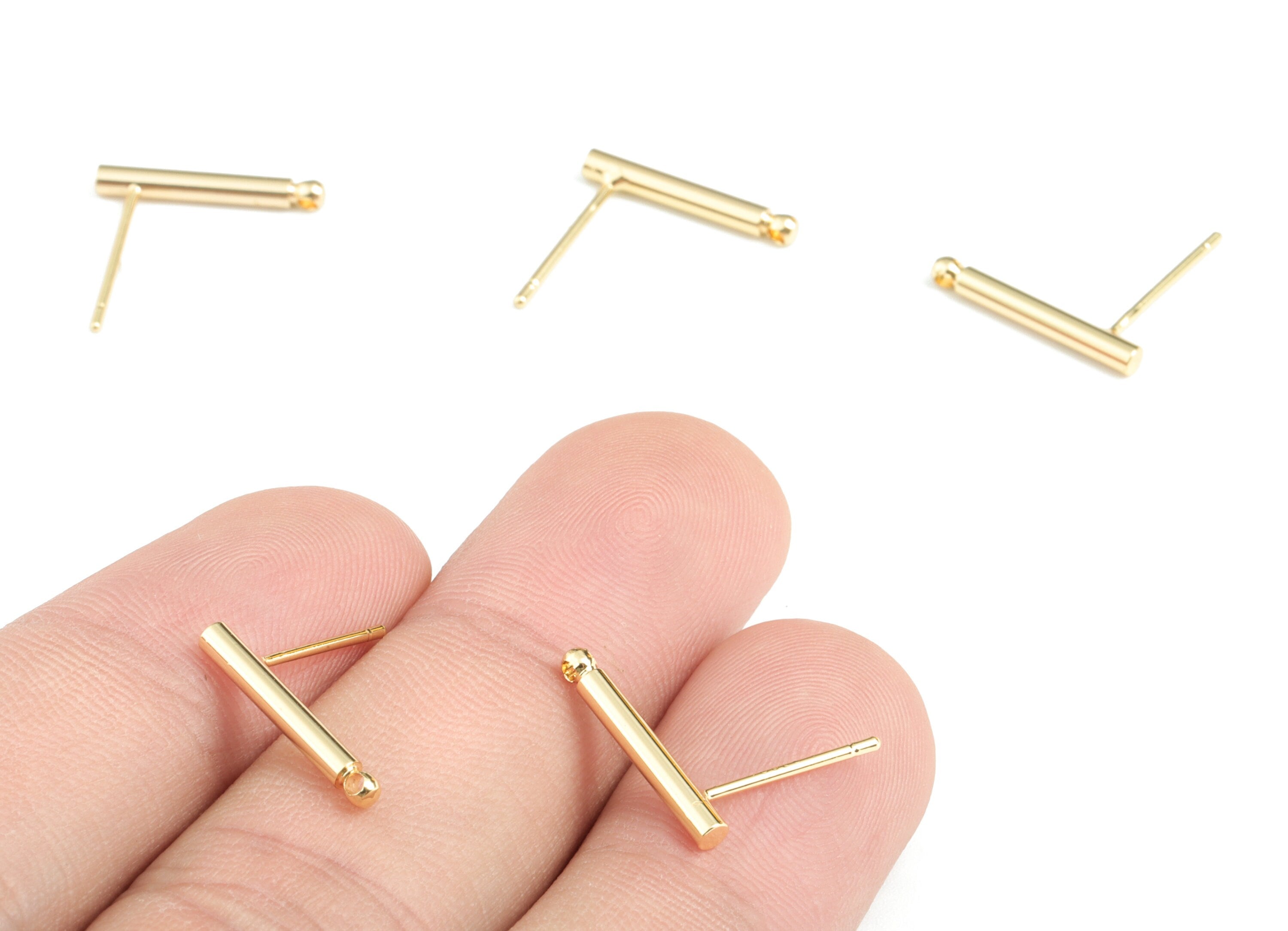 Brass Bar Earring Stud - Gold Bar Earring Stud - 18K Real Gold Plated Brass - Jewelry Supplies - 15.28x14.3x2.06mm - RGP2717 - DOMEDBAZAAR