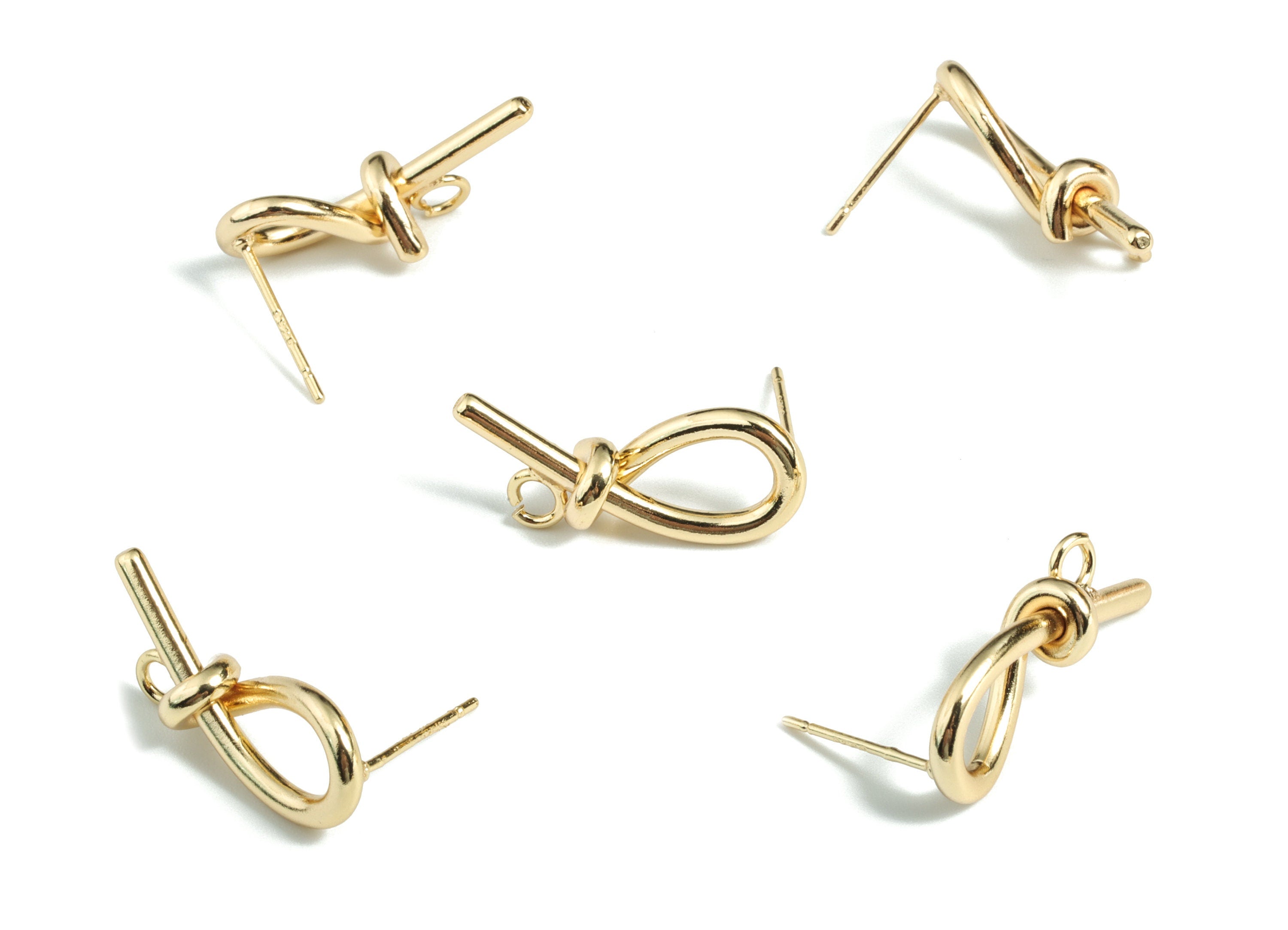 Brass Knot Earring Stud - Gold Knot Earring Stud - 18K Real Gold Plated Brass - Jewelry Supplies - 22.13x14.13x5.53mm - RGP2719 - DOMEDBAZAAR