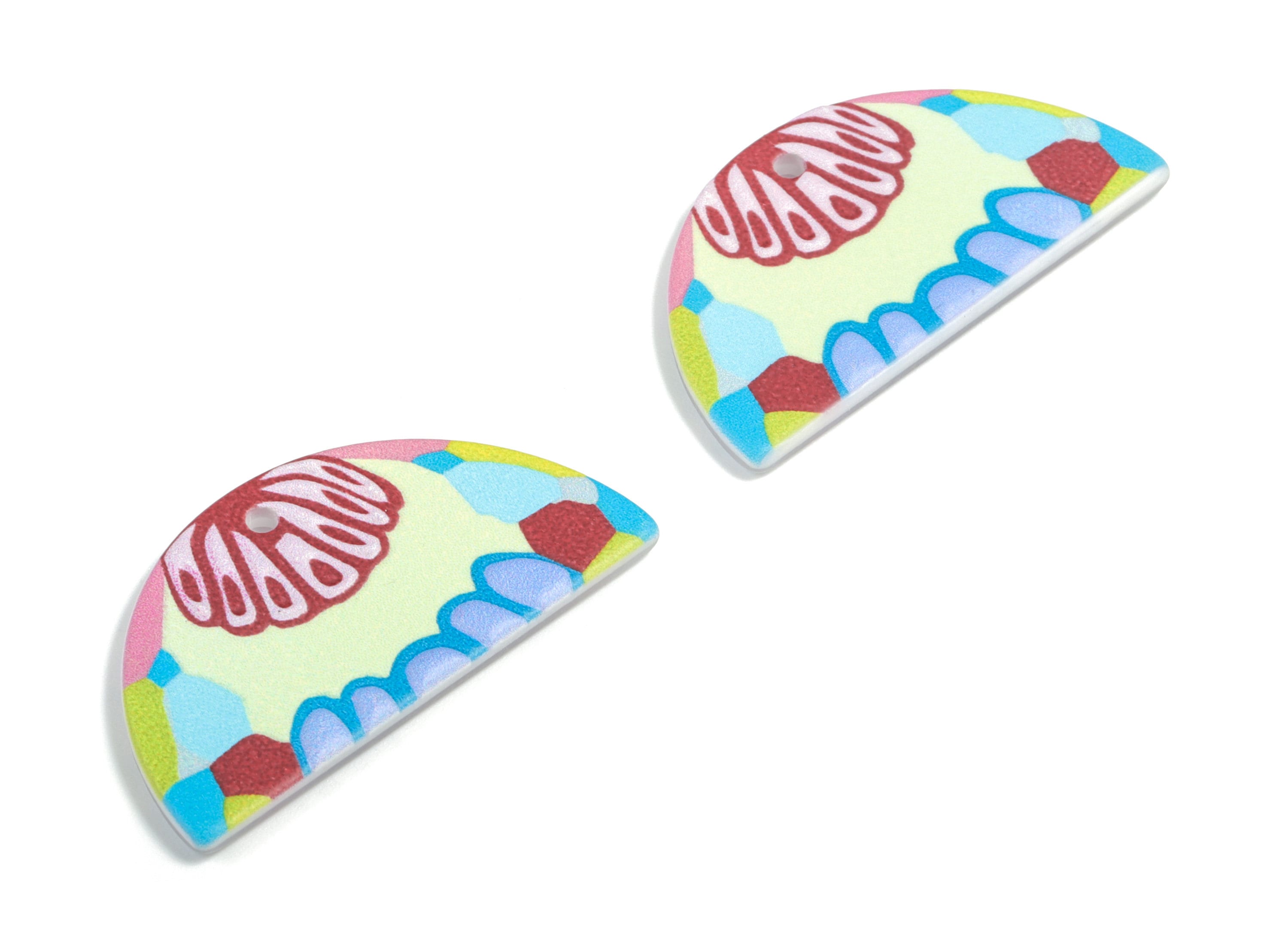 Acrylic Semi Circle Charms - Printing Half Moon Earring and Pandant - Earring Findings - Jewelry Supplies - 38.47x20.7x2.42mm - AC1941A - DOMEDBAZAAR