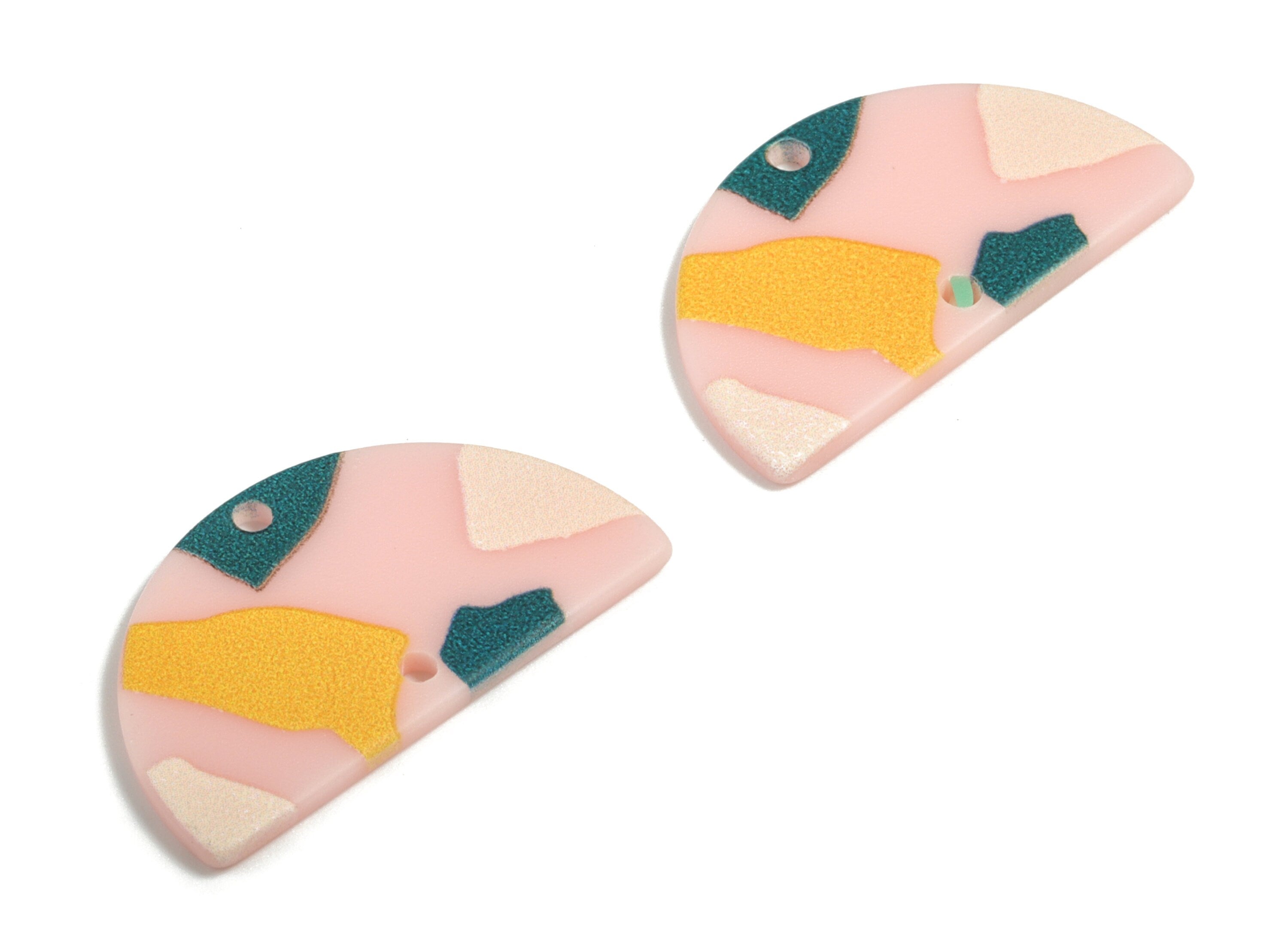 Acrylic Semi Circle Earring Charms - Printing Half Moon Acrylic Charm - Earring Findings - Jewelry Supplies - 30.88x17.39x2.16mm - AC1945A - DOMEDBAZAAR