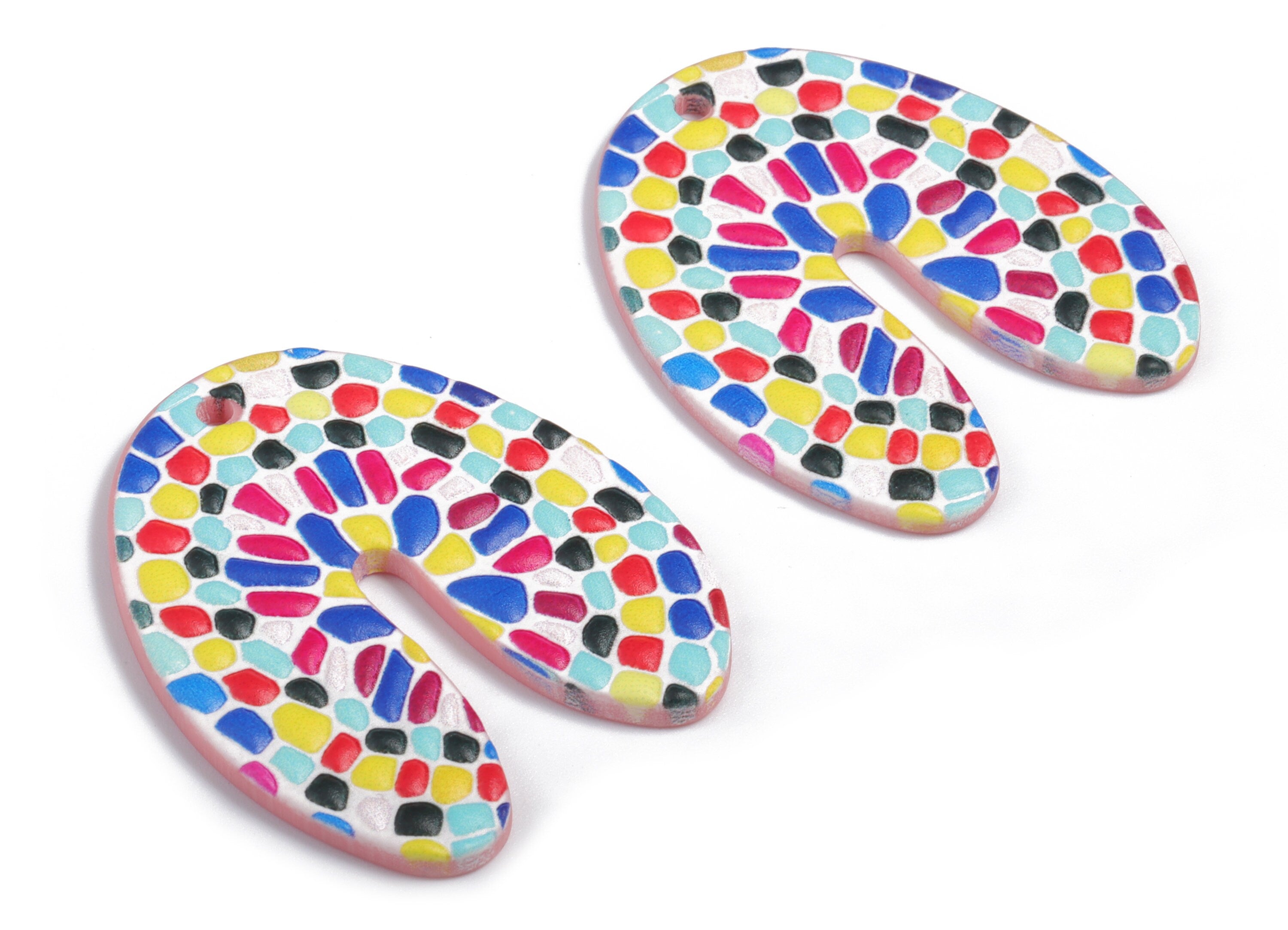 Acrylic U Earring Charms - Printing Colorful U Acrylic Charm - Earring Findings - Jewelry Supplies - 39.27x33.1x2.54mm - AC1948A - DOMEDBAZAAR
