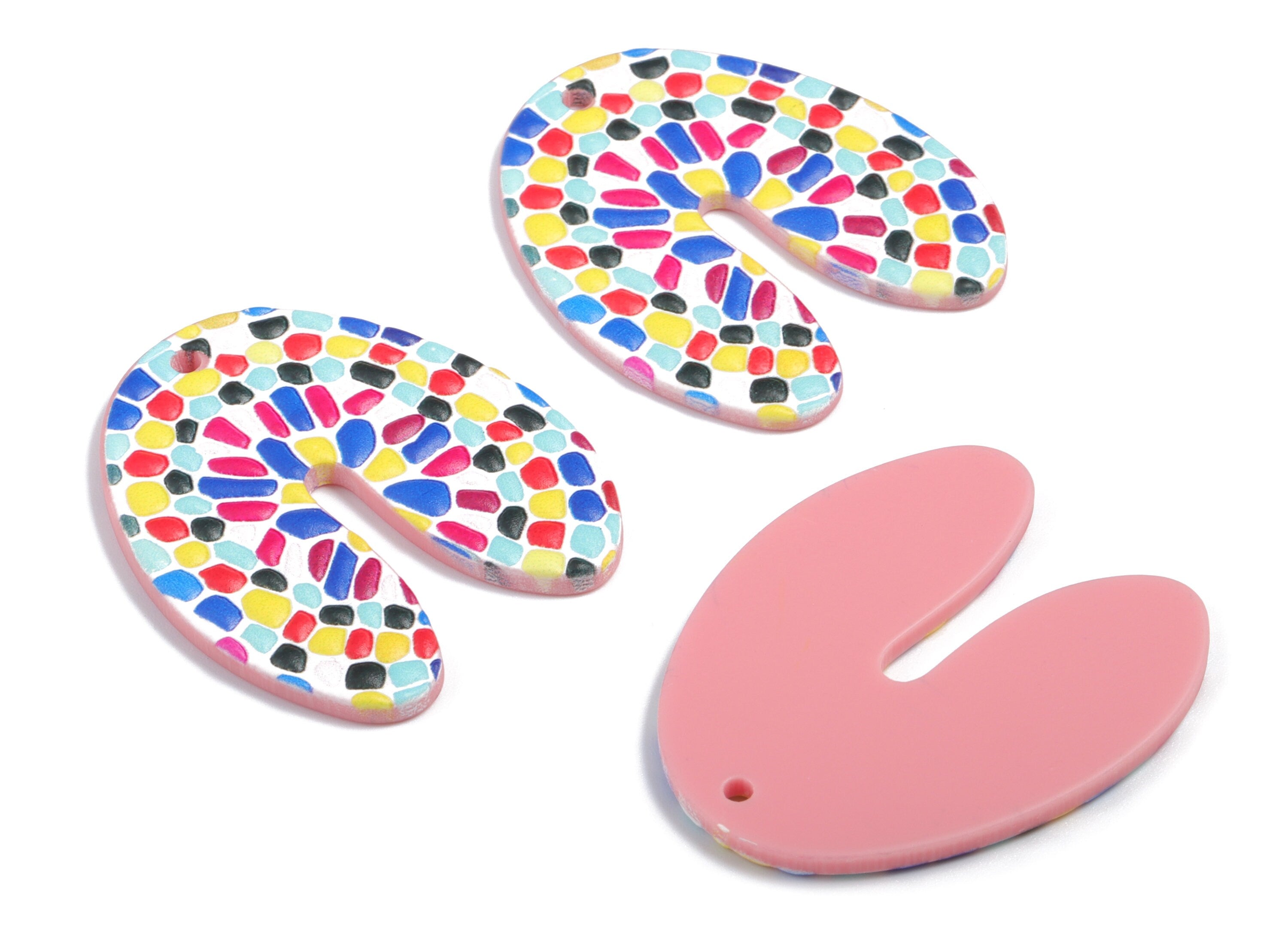 Acrylic U Earring Charms - Printing Colorful U Acrylic Charm - Earring Findings - Jewelry Supplies - 39.27x33.1x2.54mm - AC1948A - DOMEDBAZAAR
