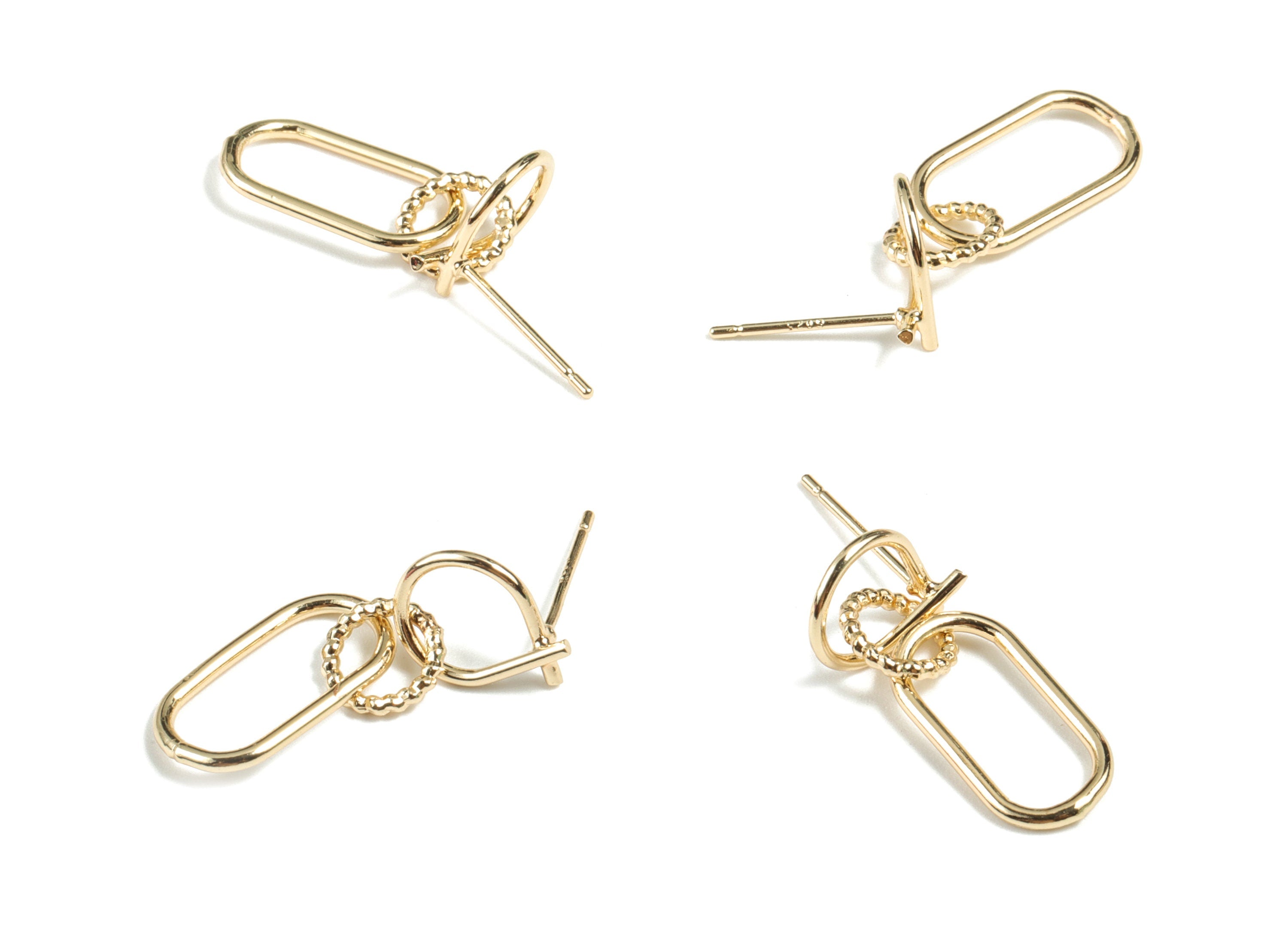 Brass Circles Earring Stud - Gold Circles Earring Stud - 18K Real Gold Plated Brass Chain - Jewelry Supplies - 28.97x8.91x1.39mm - RGP2694 - DOMEDBAZAAR