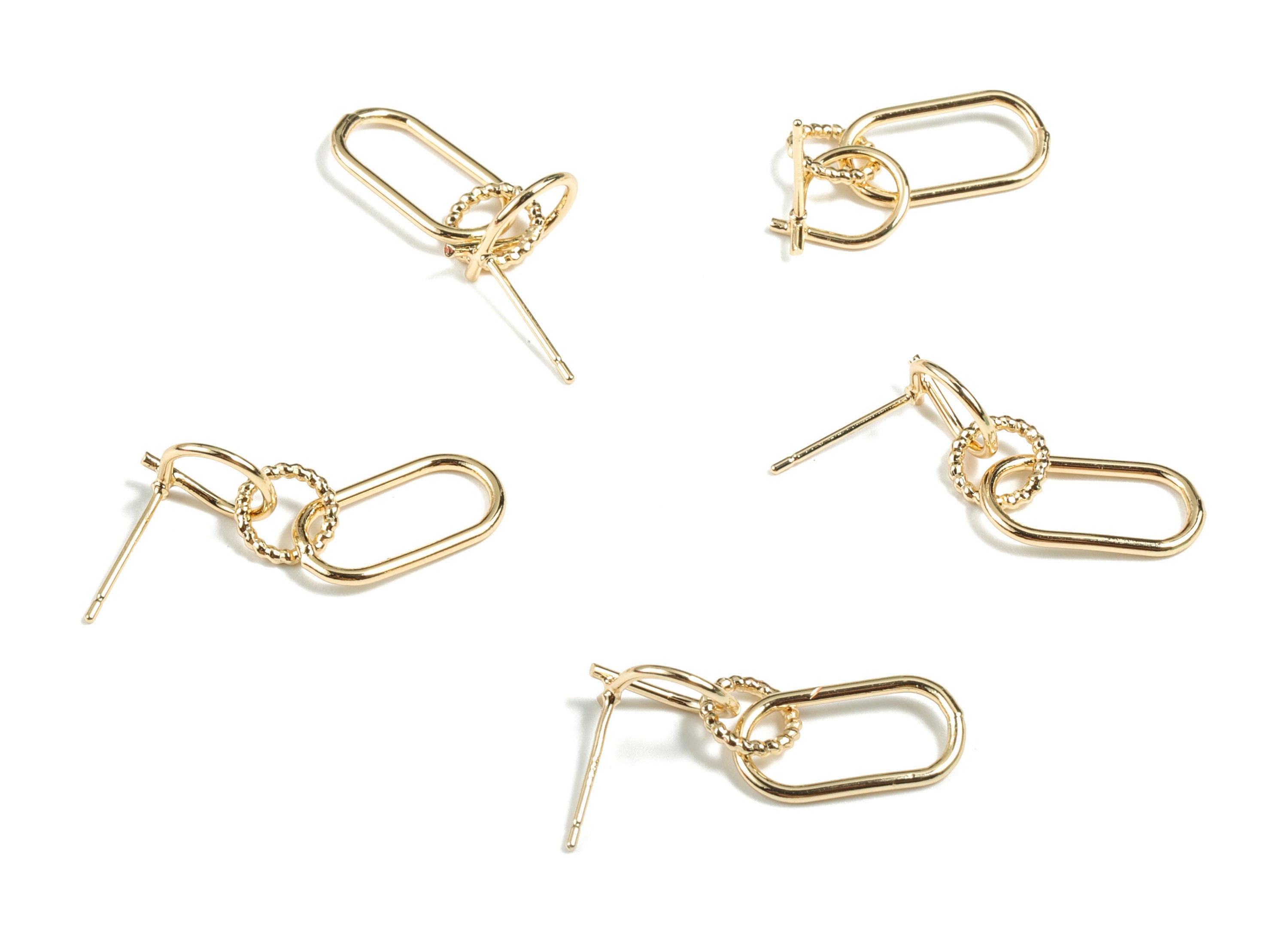 Brass Circles Earring Stud - Gold Circles Earring Stud - 18K Real Gold Plated Brass Chain - Jewelry Supplies - 28.97x8.91x1.39mm - RGP2694 - DOMEDBAZAAR