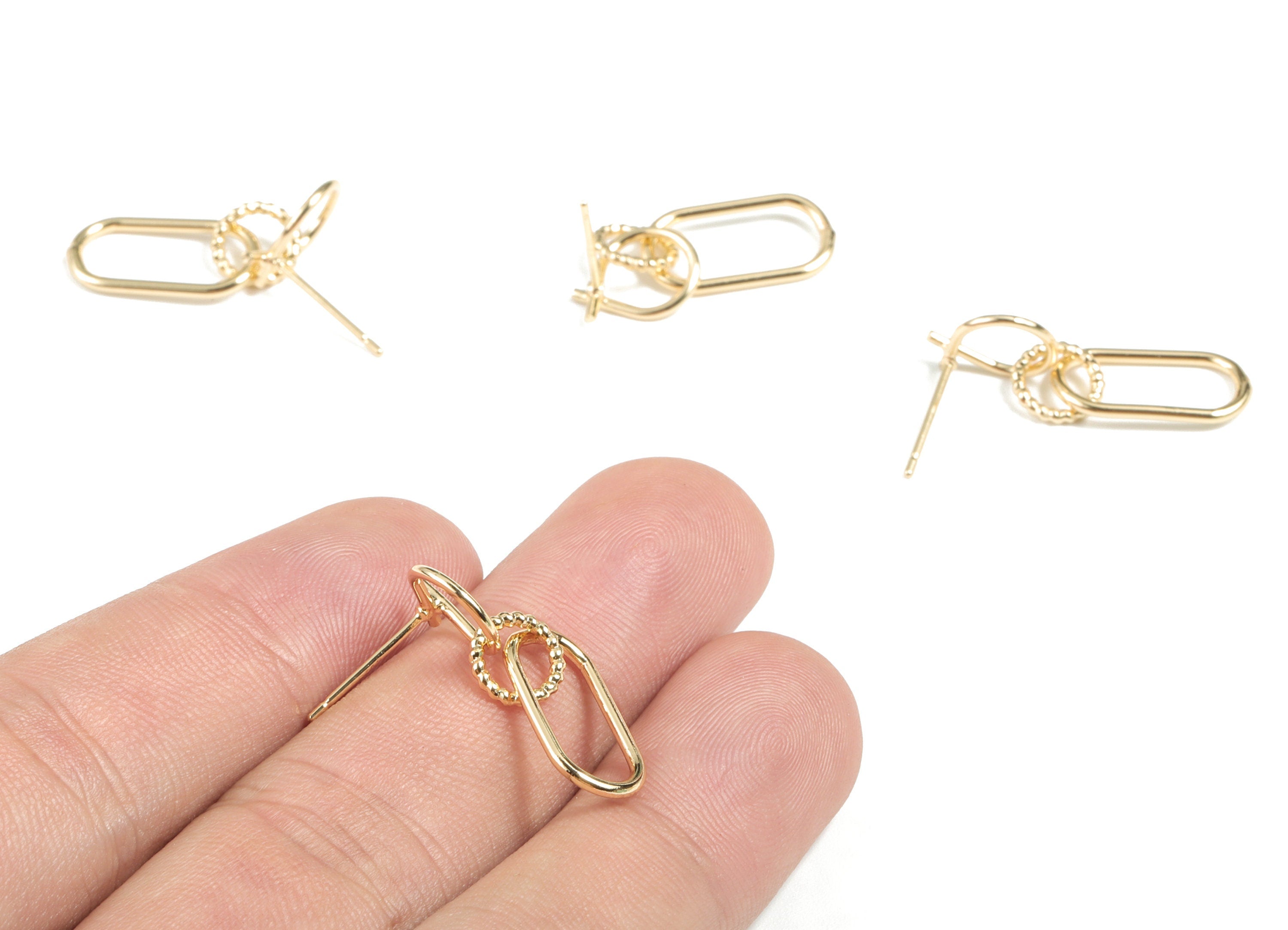 Brass Circles Earring Stud - Gold Circles Earring Stud - 18K Real Gold Plated Brass Chain - Jewelry Supplies - 28.97x8.91x1.39mm - RGP2694 - DOMEDBAZAAR